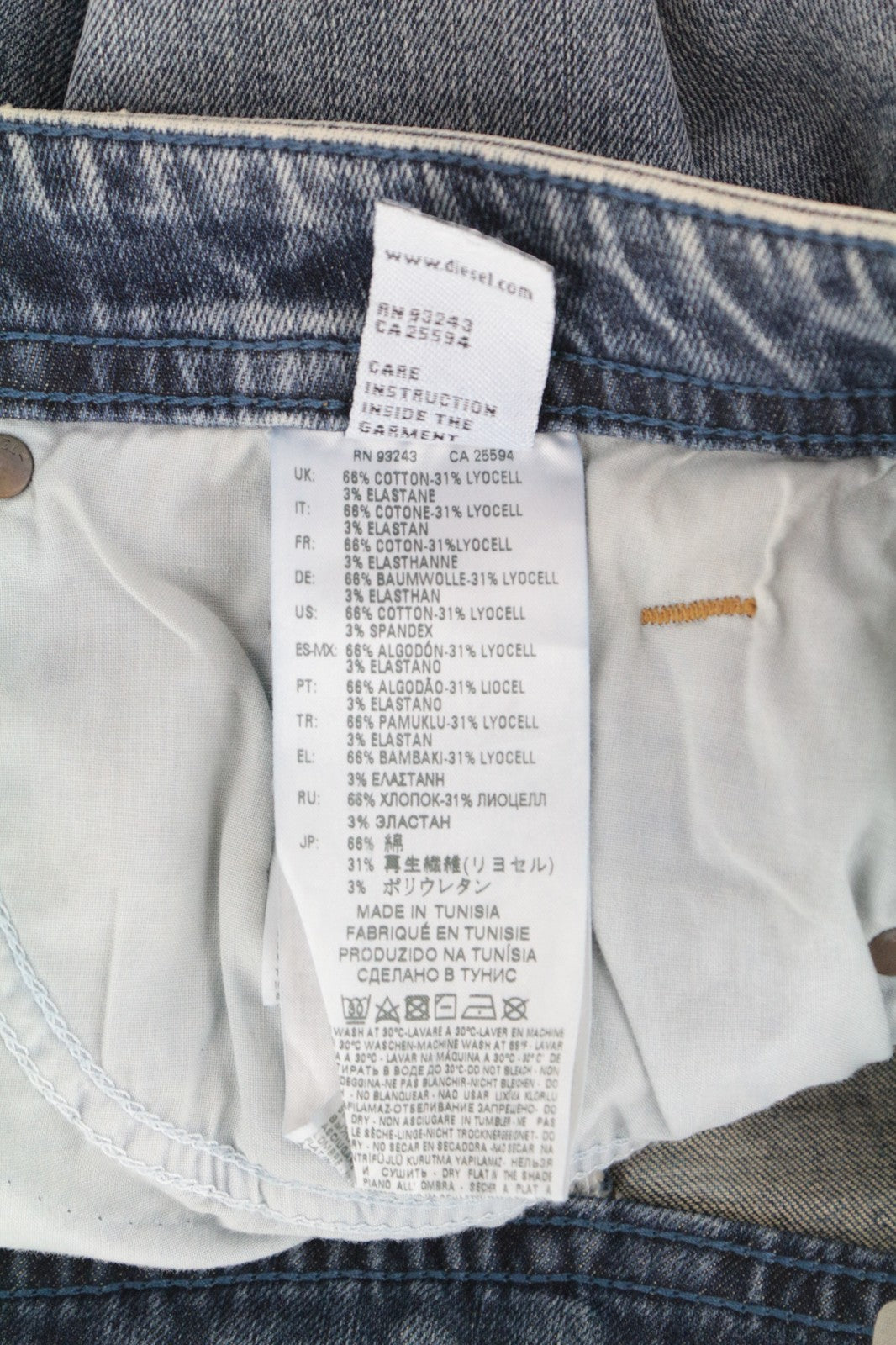 DIESEL Thommer 084UX Men Jeans W28/L32 Zip-Fly Stone Washed Slim-Skinny Stained