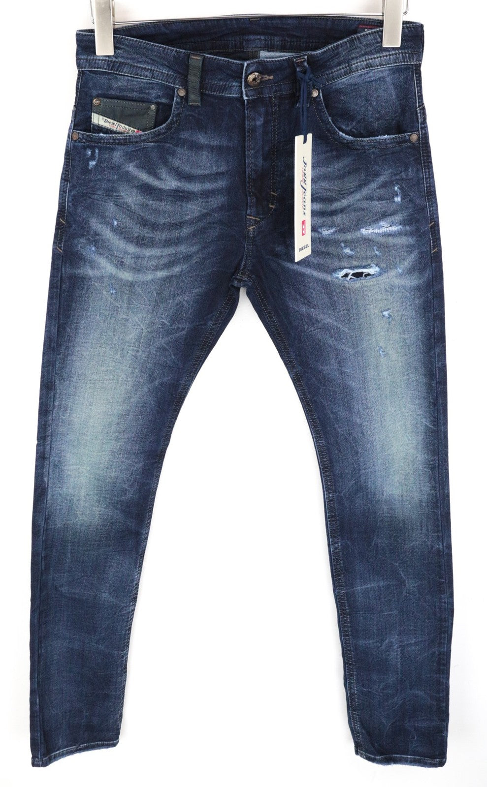 DIESEL Thavar-NE R060S Men Jeans W28 Taper Distressed Aged Look Sweat Jogg Blue
