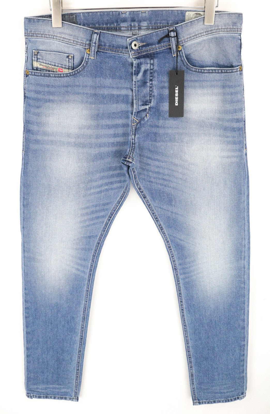 DIESEL Tepphar 0842H Men Jeans W33/L32 Slim Carrot Whiskered Washed Out Blue