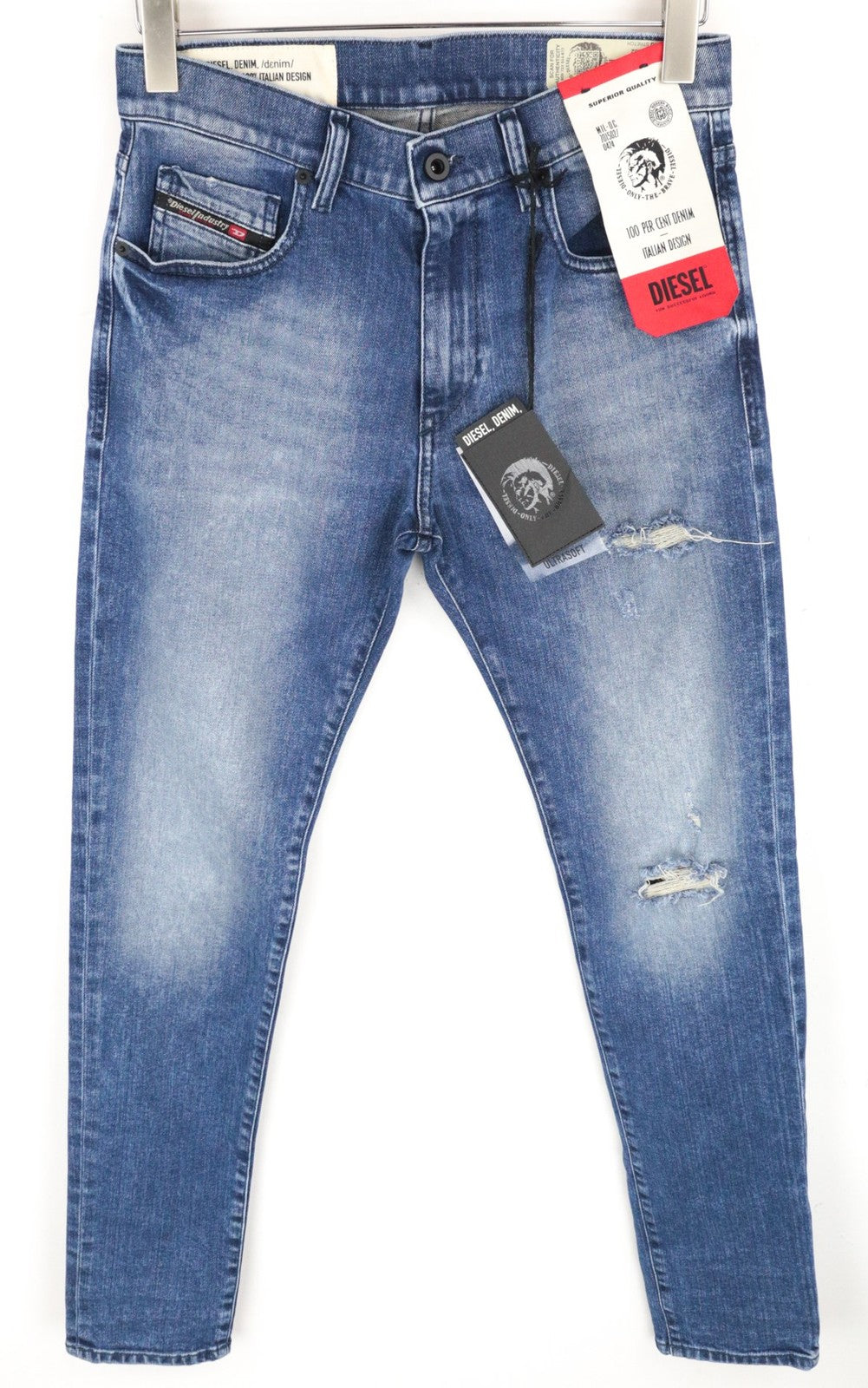 DIESEL D-Strukt 081AQ Men Jeans W29/L32 Tapered Stone Washed Ripped Zip-Fly