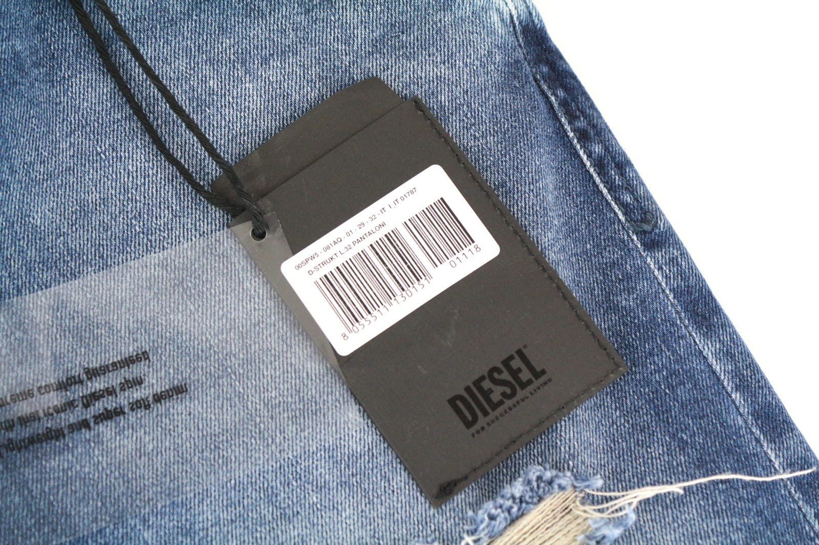 DIESEL D-Strukt 081AQ Men Jeans W29/L32 Tapered Stone Washed Ripped Zip-Fly