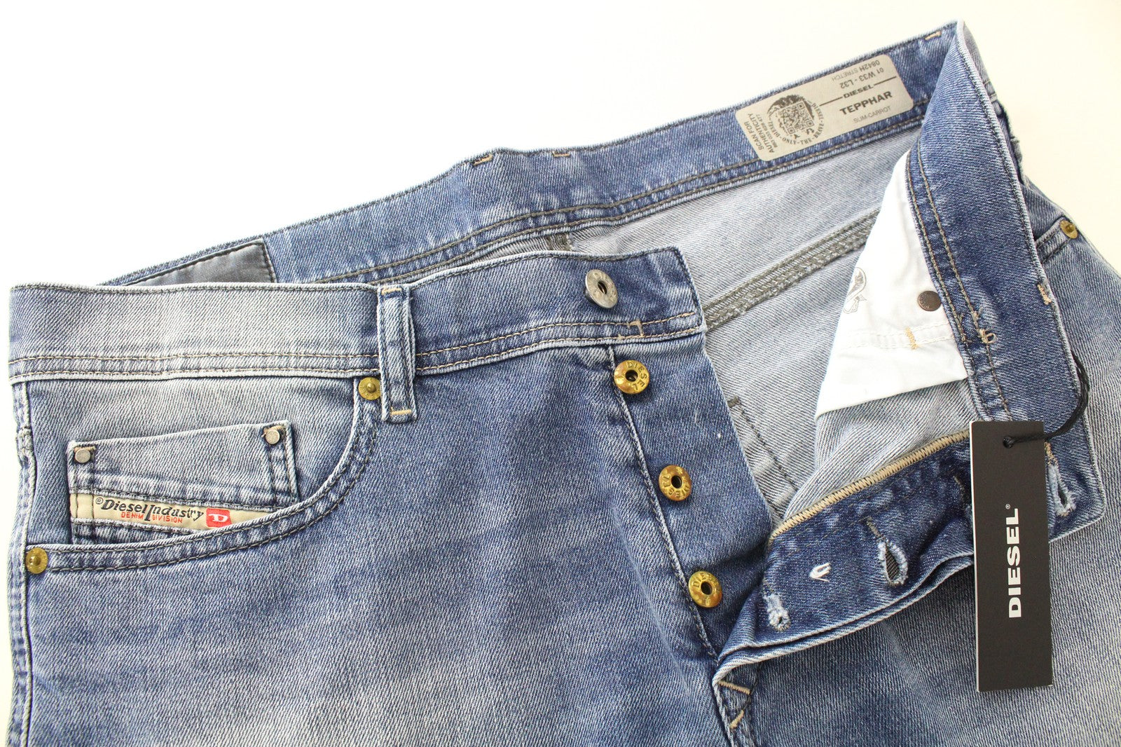 DIESEL Tepphar 0842H Men Jeans W33/L32 Whiskered Washed Out Blue Slim Carrot