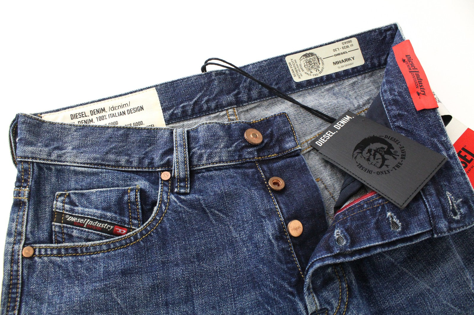 DIESEL Mharky 080AG Men Jeans W29/L30 Slim Skinny Distressed Blue Stone Washed