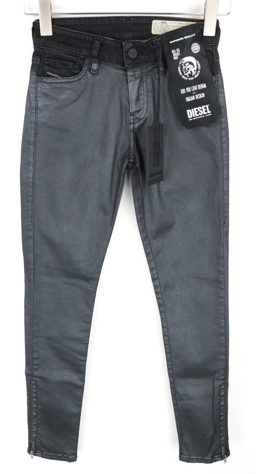 DIESEL Slandy-Zip 069GF Women Jeans W23/L32 Super Skinny Mid-Rise Coated Girls