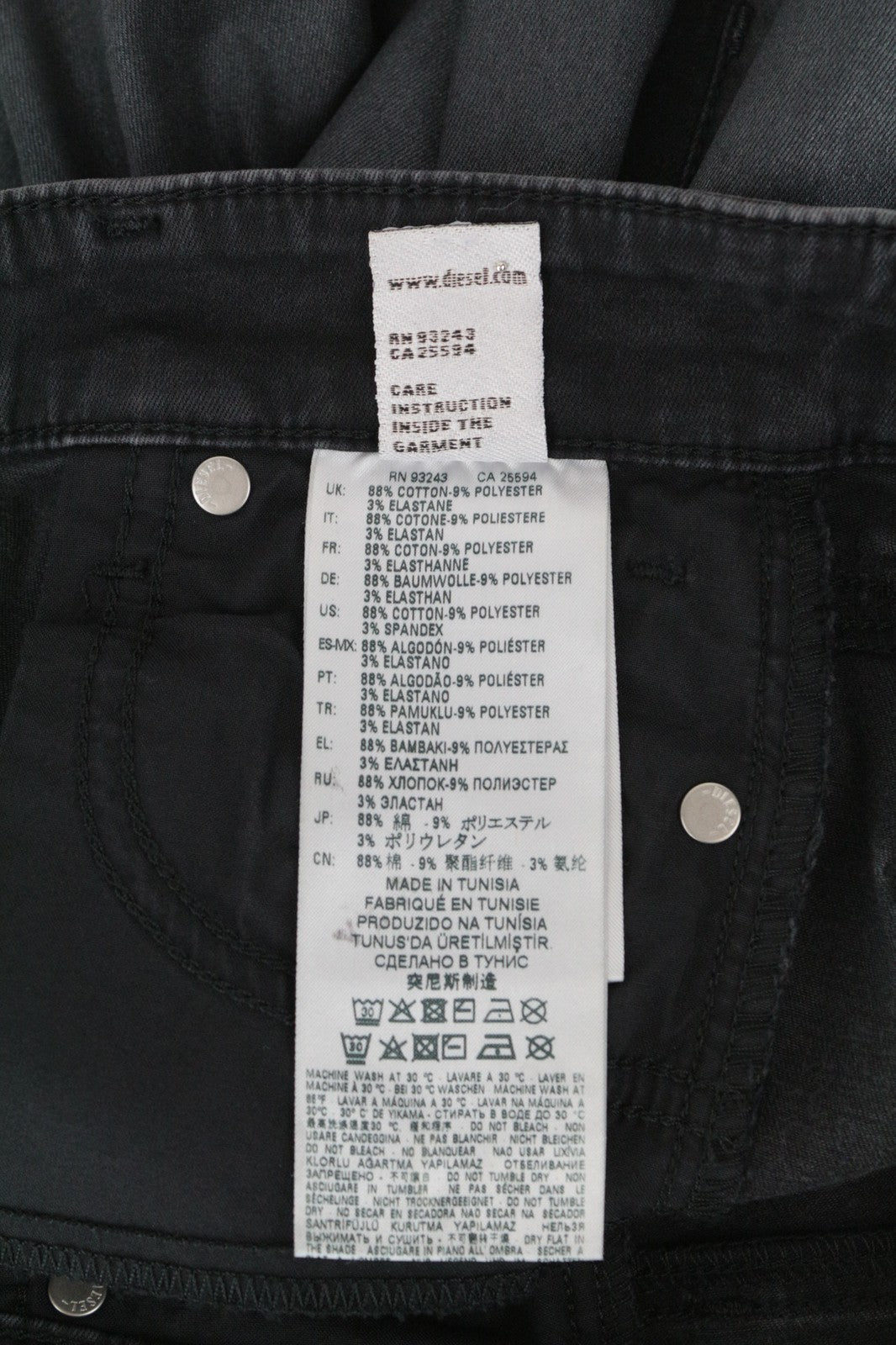 DIESEL Slandy-Zip 069GF Women Jeans W23/L32 Super Skinny Mid-Rise Coated Girls