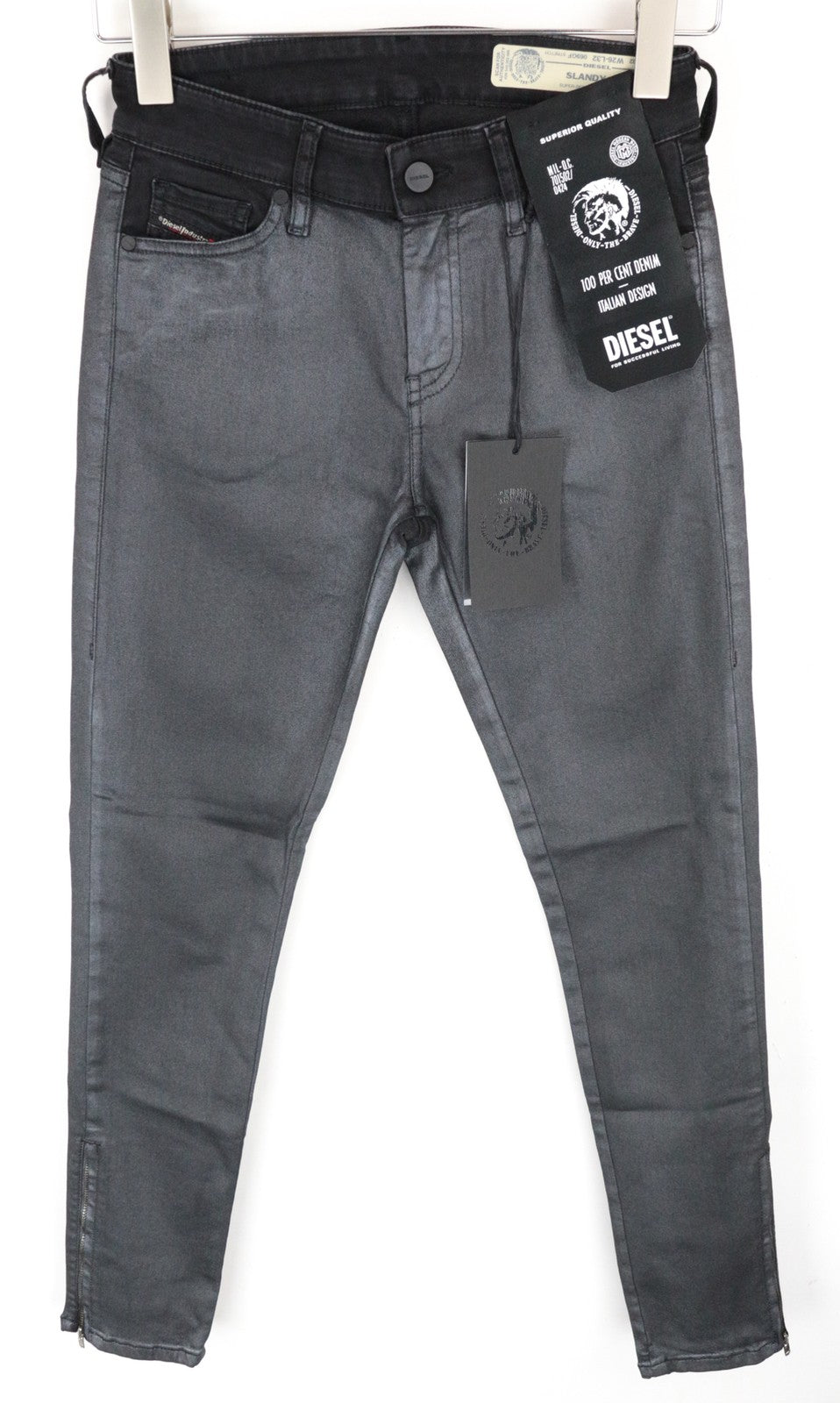 DIESEL Slandy-Zip 069GF Women Jeans W26/L32 Super Skinny Fit Coated Mid-Rise