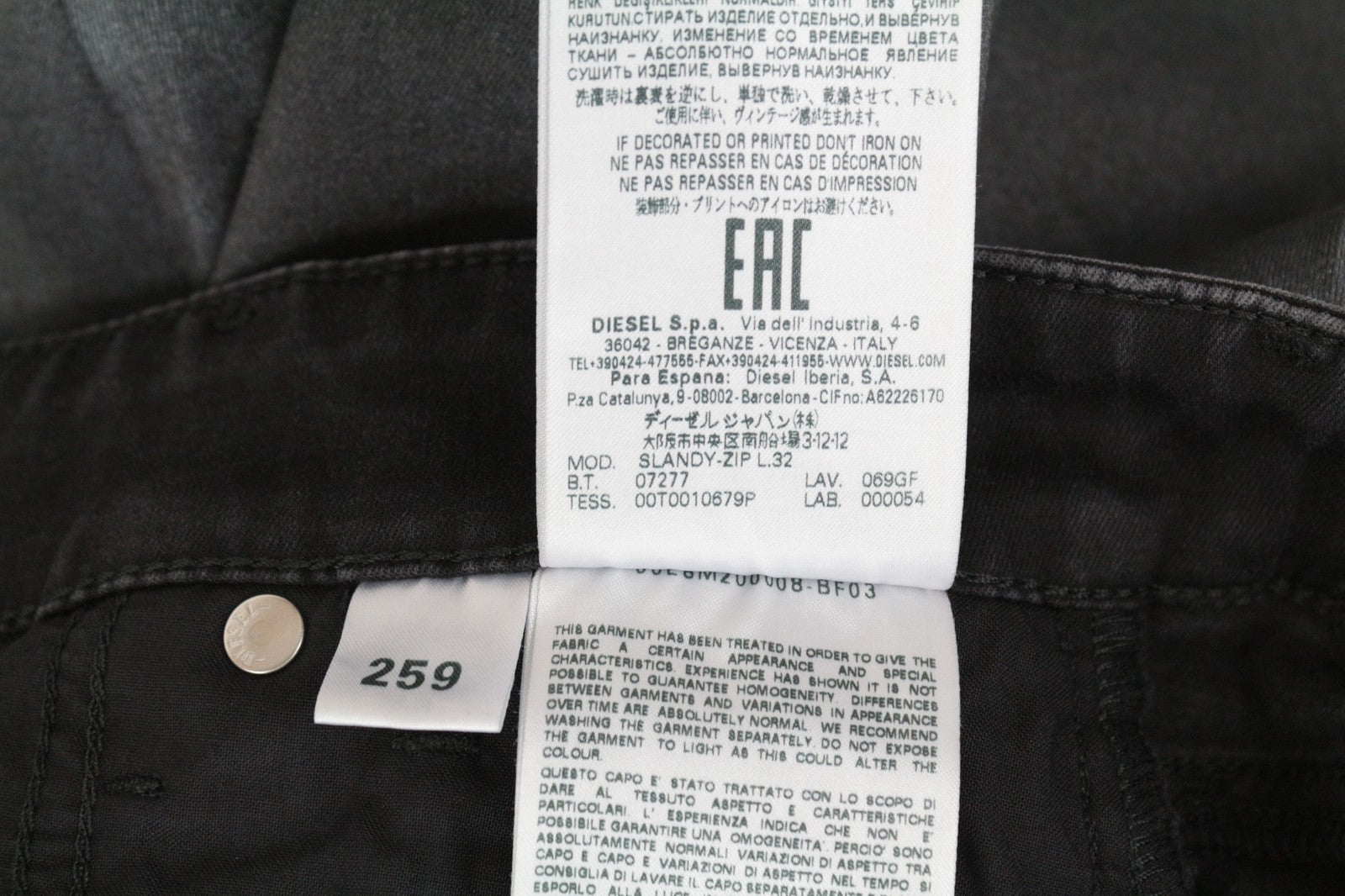 DIESEL Slandy-Zip 069GF Women Jeans W26/L32 Super Skinny Fit Coated Mid-Rise