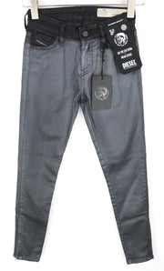 DIESEL Slandy-Zip 069GF Women Jeans W24/L32 Mid-Rise Coated Girls Super Skinny