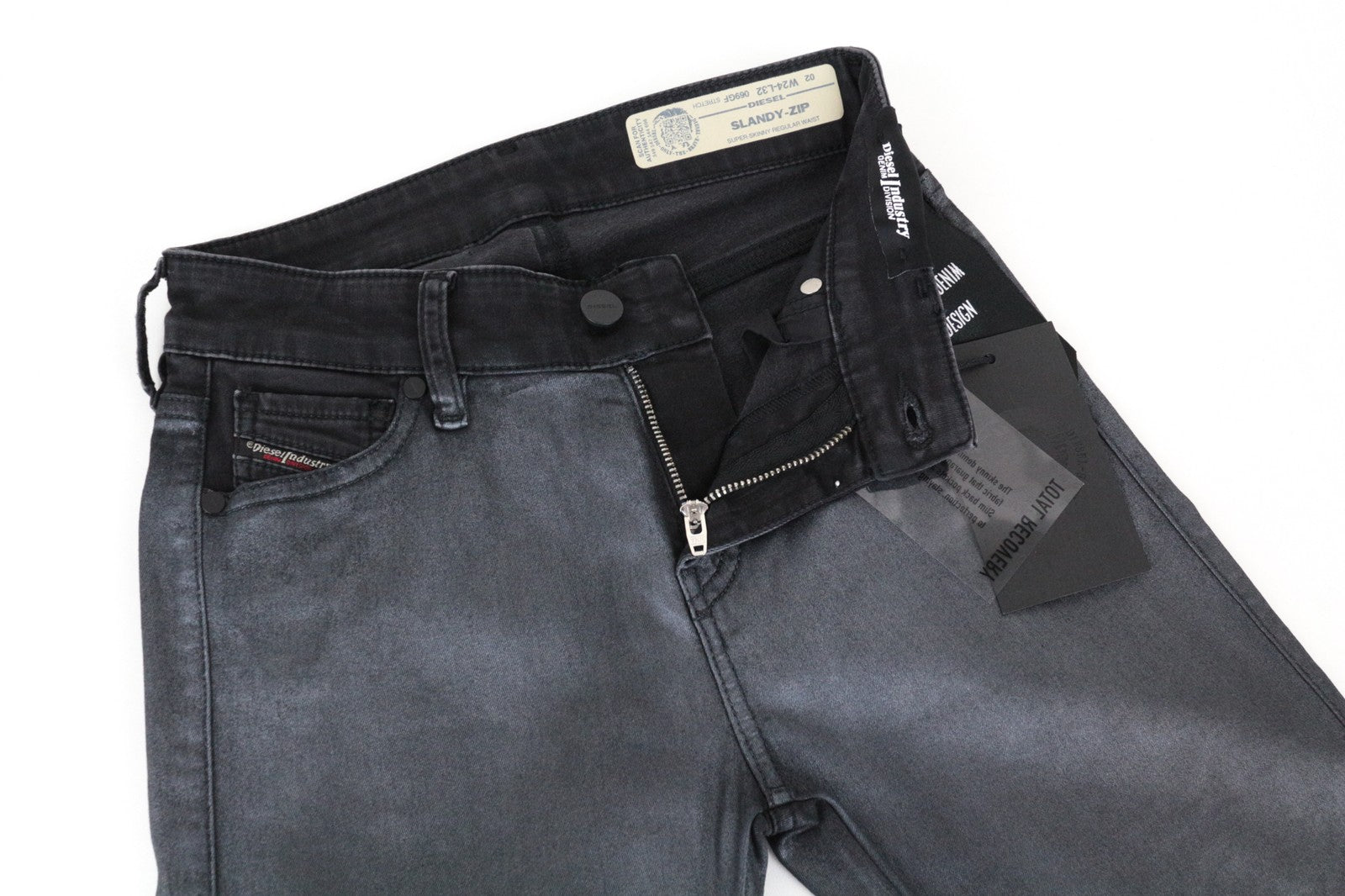 DIESEL Slandy-Zip 069GF Women Jeans W24/L32 Mid-Rise Coated Girls Super Skinny