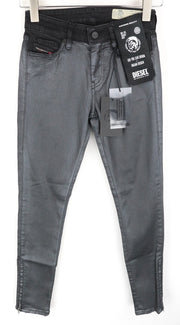 DIESEL Slandy-Zip 069GF Women Jeans W25/L32 Coated Mid-Rise Super Skinny Denim