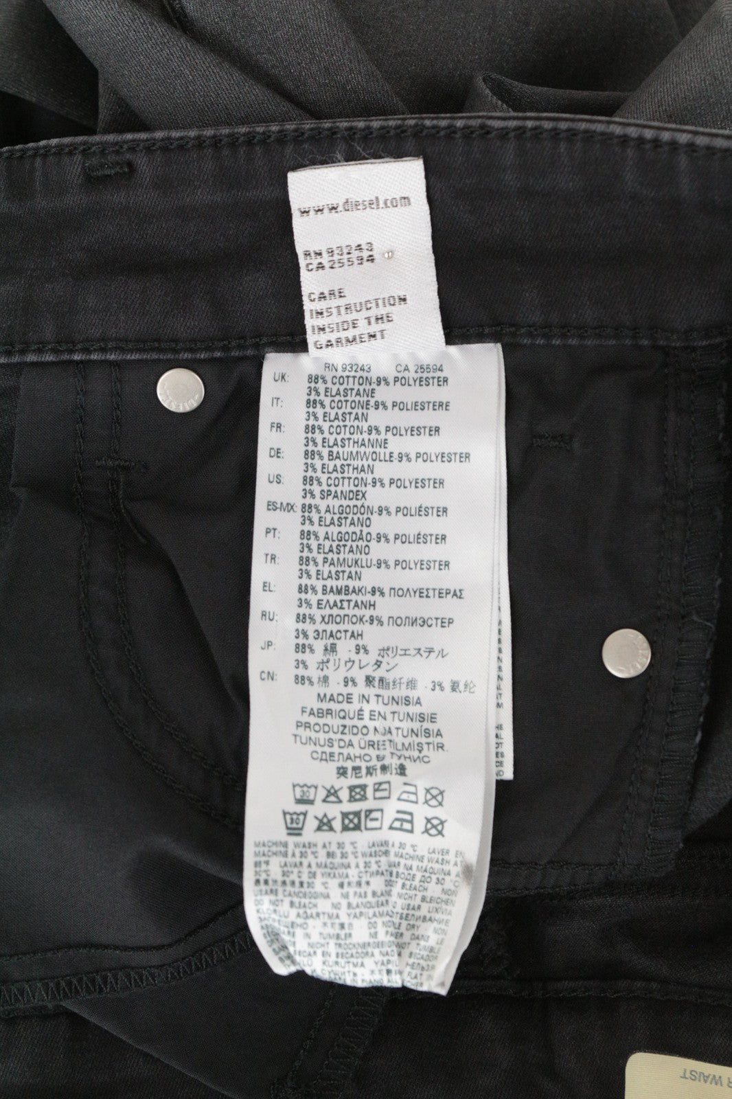 DIESEL Slandy-Zip 069GF Women Jeans W25/L32 Coated Mid-Rise Super Skinny Denim