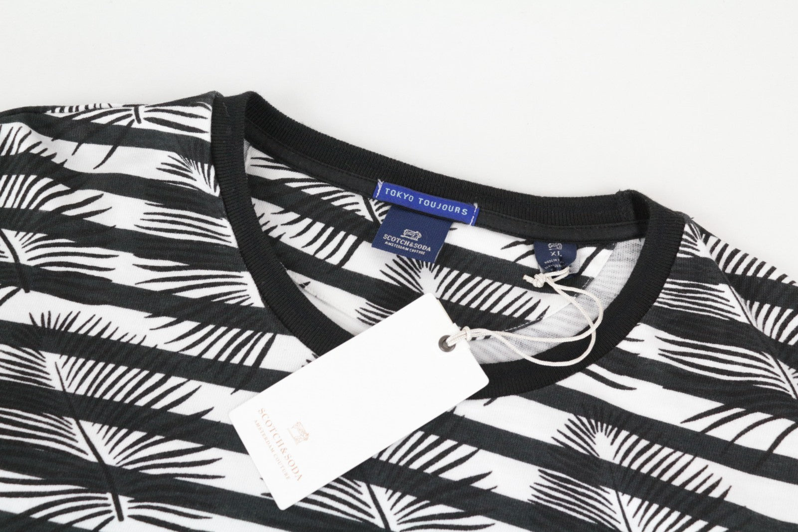 SCOTCH & SODA Tokyo Toujours Men Sweatshirt XL Palm Leaf Printed Crew Striped
