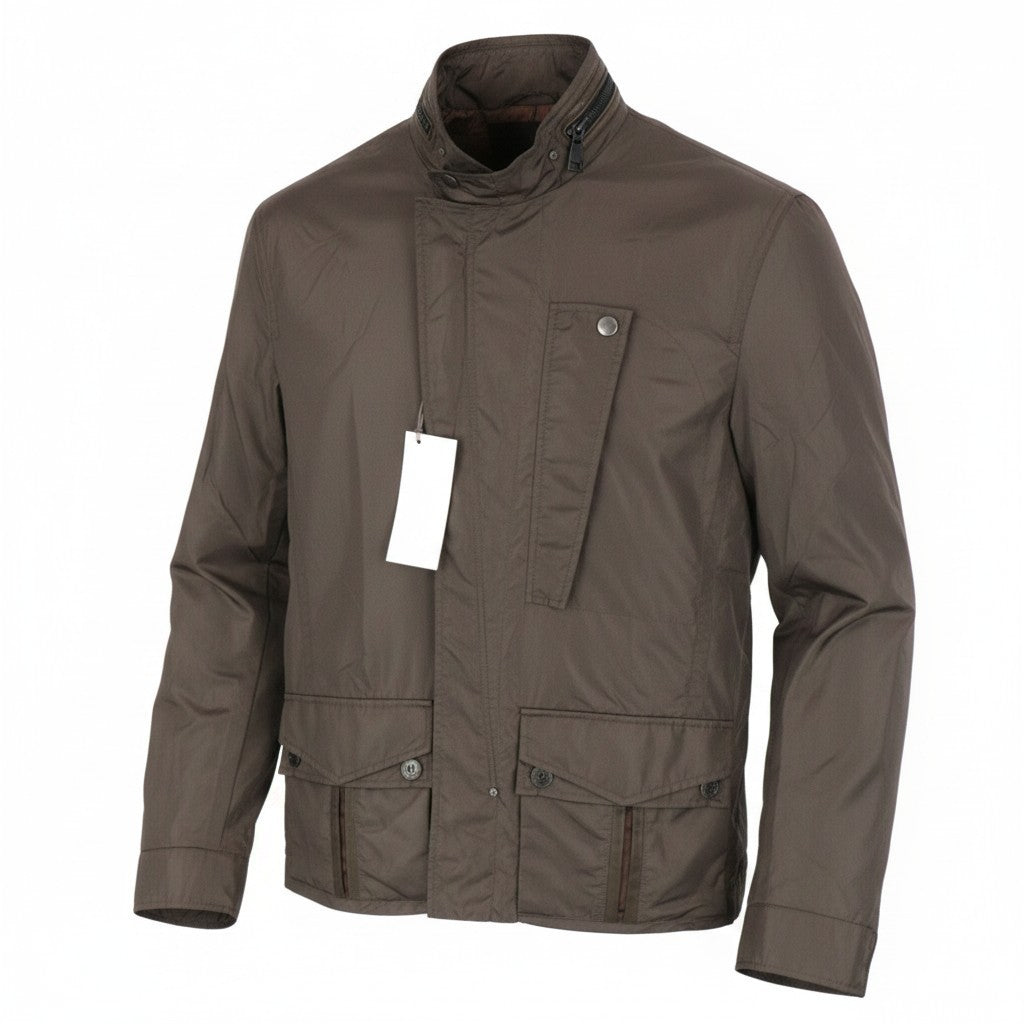 RICHMOND Men Jacket 48 Brown Short Length Nylon Pocketed Casual Collared