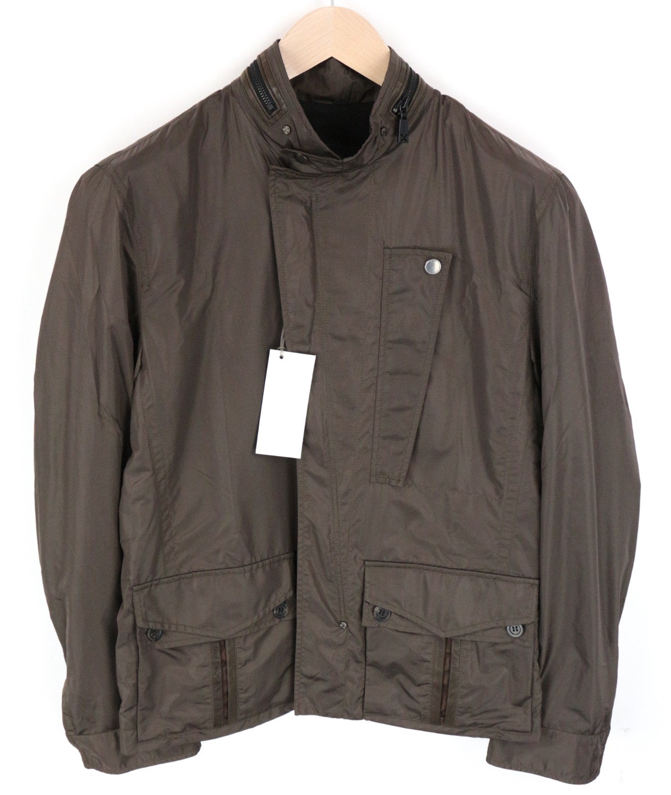 RICHMOND Men Jacket 48 Brown Short Length Nylon Pocketed Casual Collared