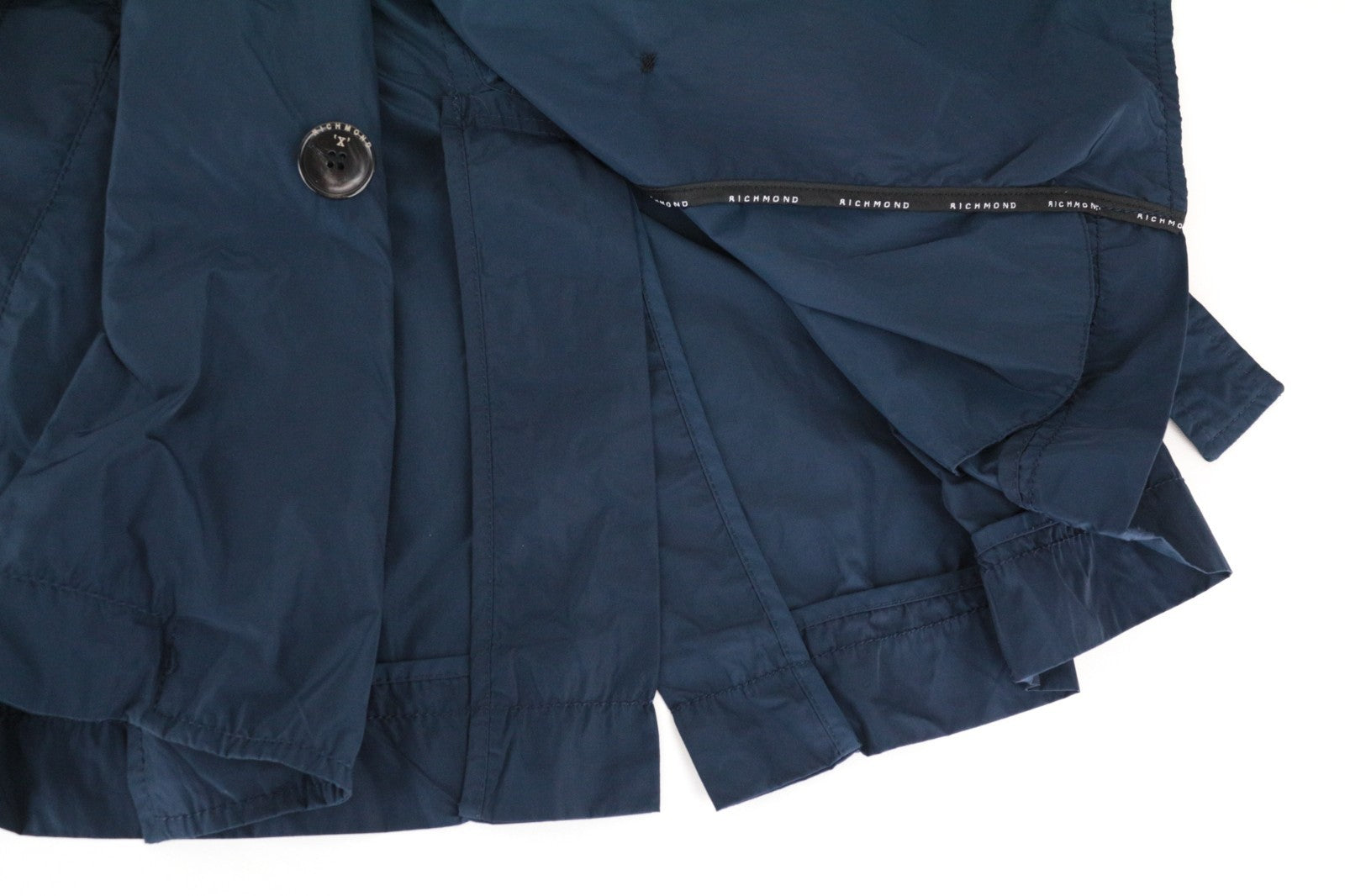 RICHMOND X Men Jacket 48 Short Trench Coat Style Nylon Dark Blue Belted Casual