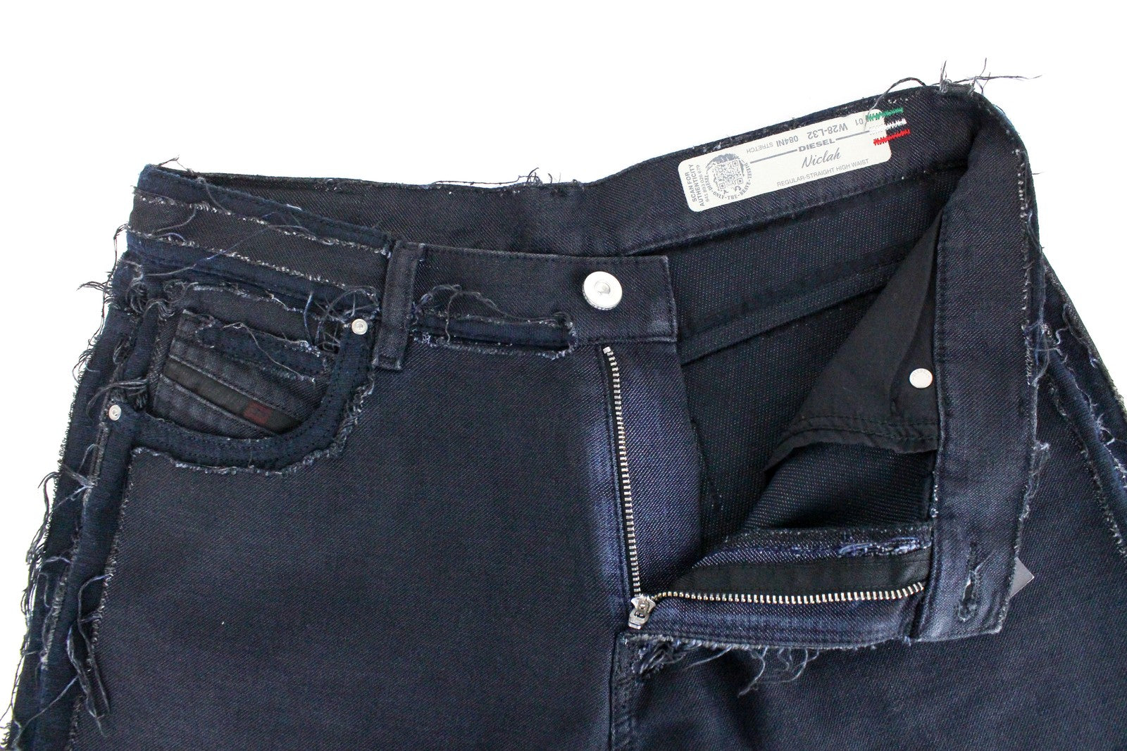DIESEL Niclah 084NI Women Jeans W28/L32 High Waist Distressed Cropped Straight