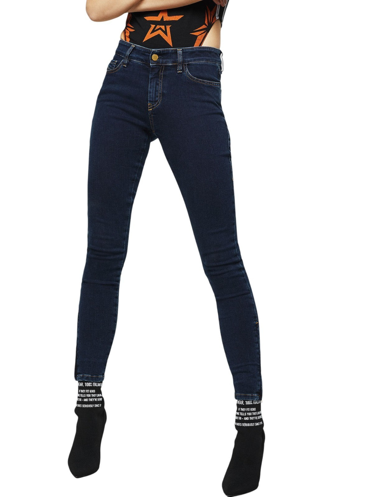 DIESEL Slandy-Zip 083AM Women Jeans W31/L32 Super Skinny Fit Denim Zip Blue
