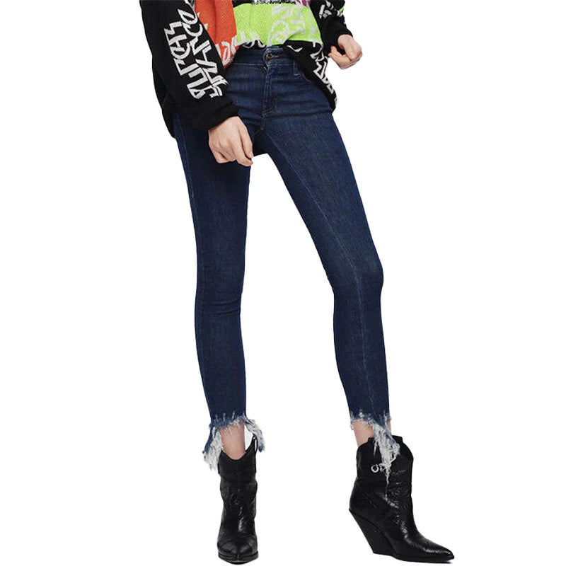 DIESEL Slandy 088AT Women Jeans W25/L32 Blue Super Skinny Fit Distressed Hems