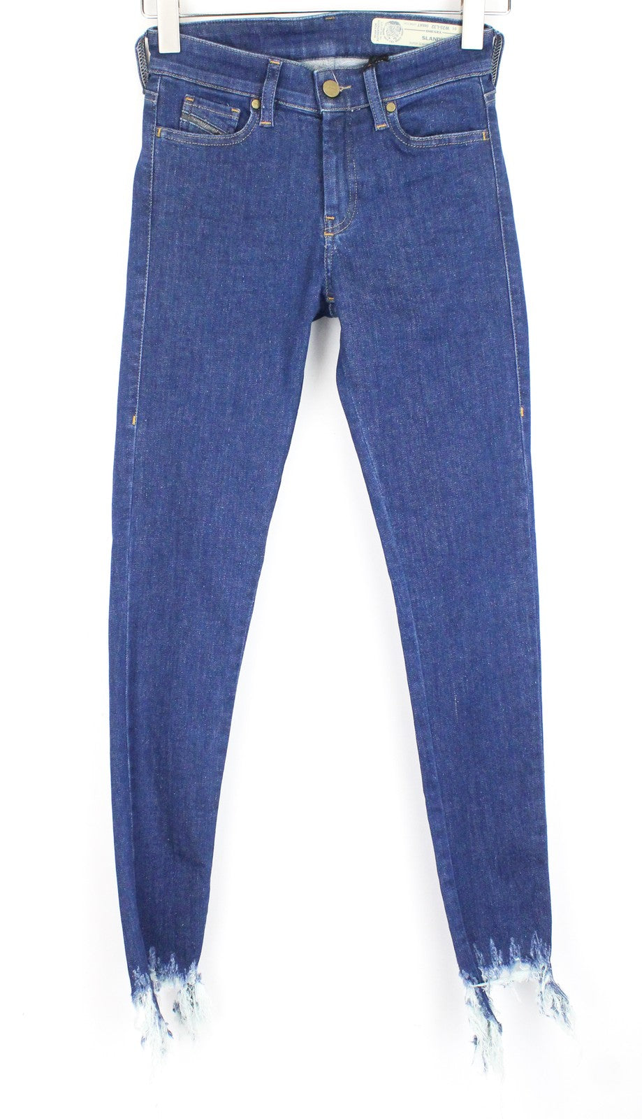 DIESEL Slandy 088AT Women Jeans W25/L32 Blue Super Skinny Fit Distressed Hems