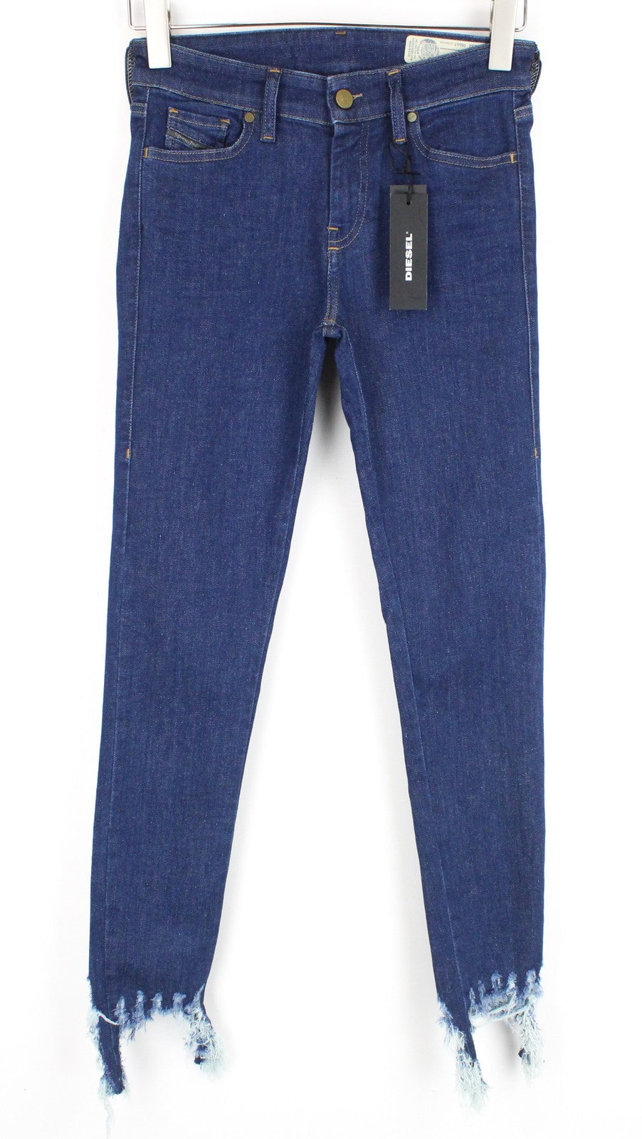 DIESEL Slandy 088AT Women Jeans W26/L32 Distressed Hems Super Skinny Fit Blue