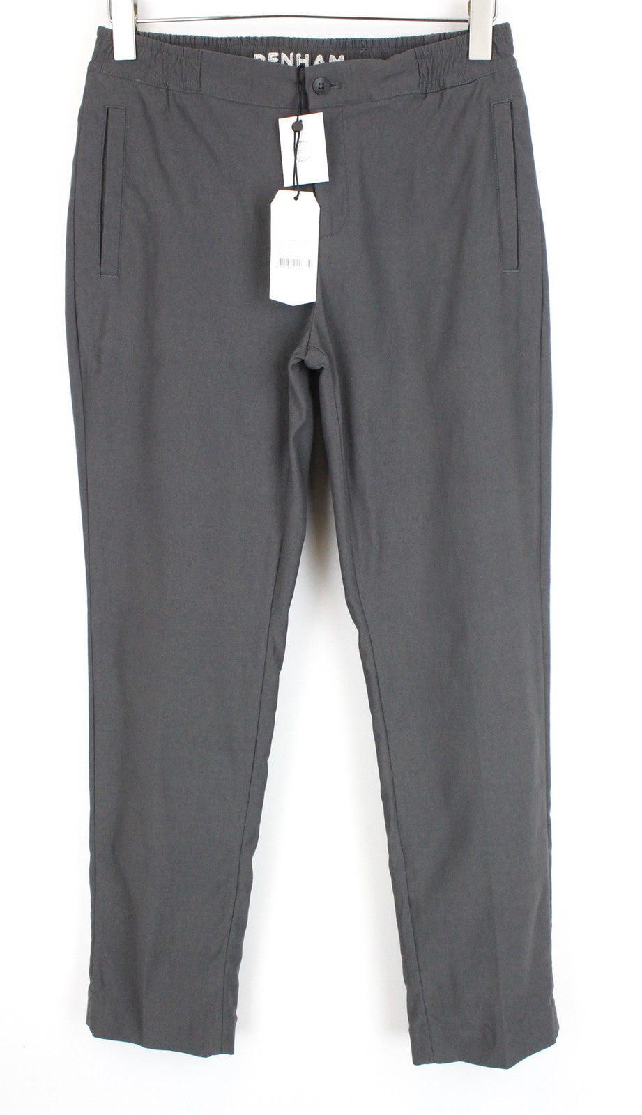 DENHAM Preston Women Trousers S High Stretch Chino Style Grey Classic Zip