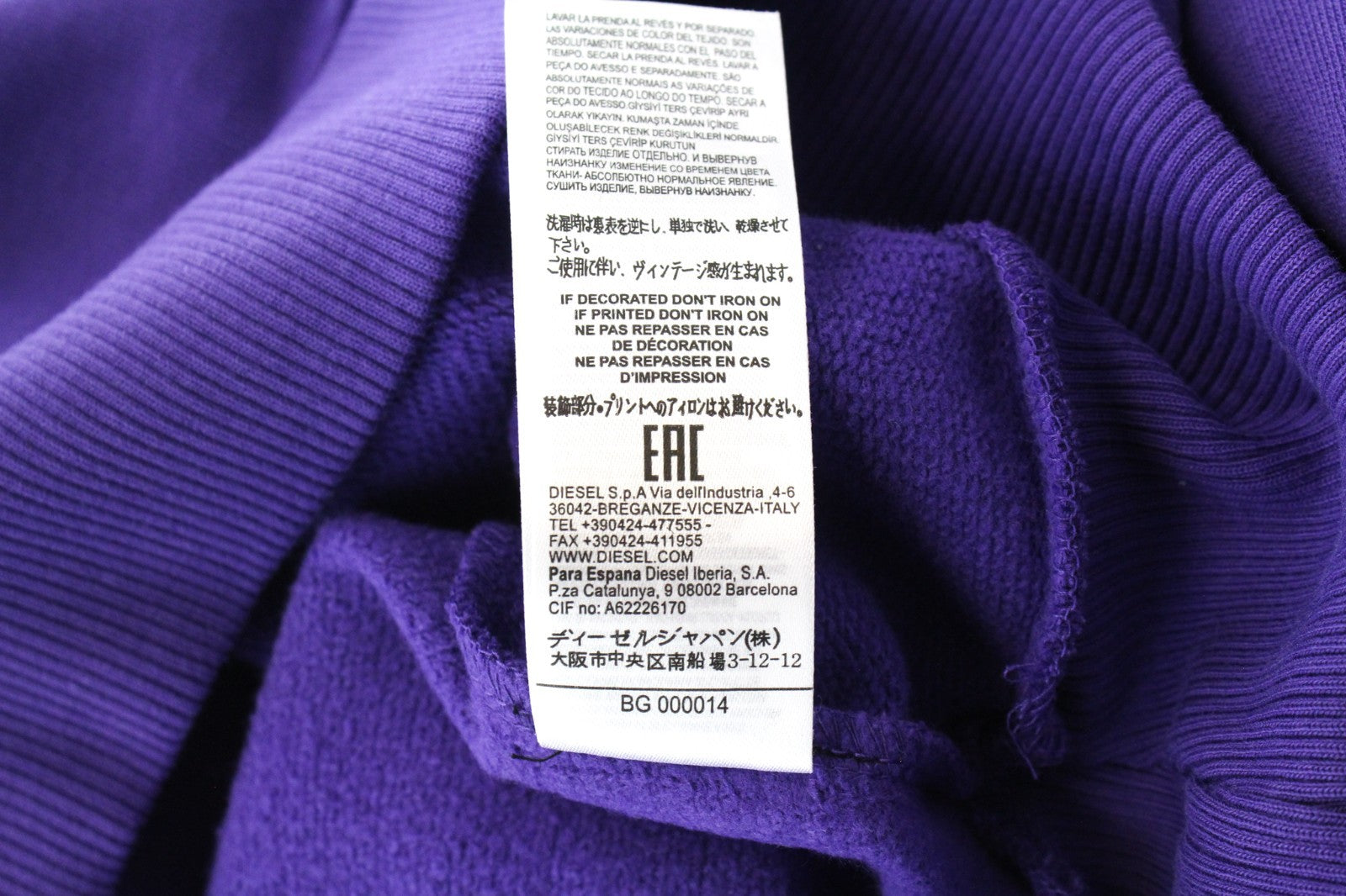 DIESEL F-Arap Felpa Women Sweatshirt XS Purple Pulled Sleeves Oversized Fit