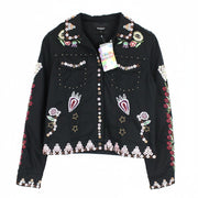 DESIGUAL Chaq Ferrara Women Jacket 38 M Embroidery Short Floral Button Detailed