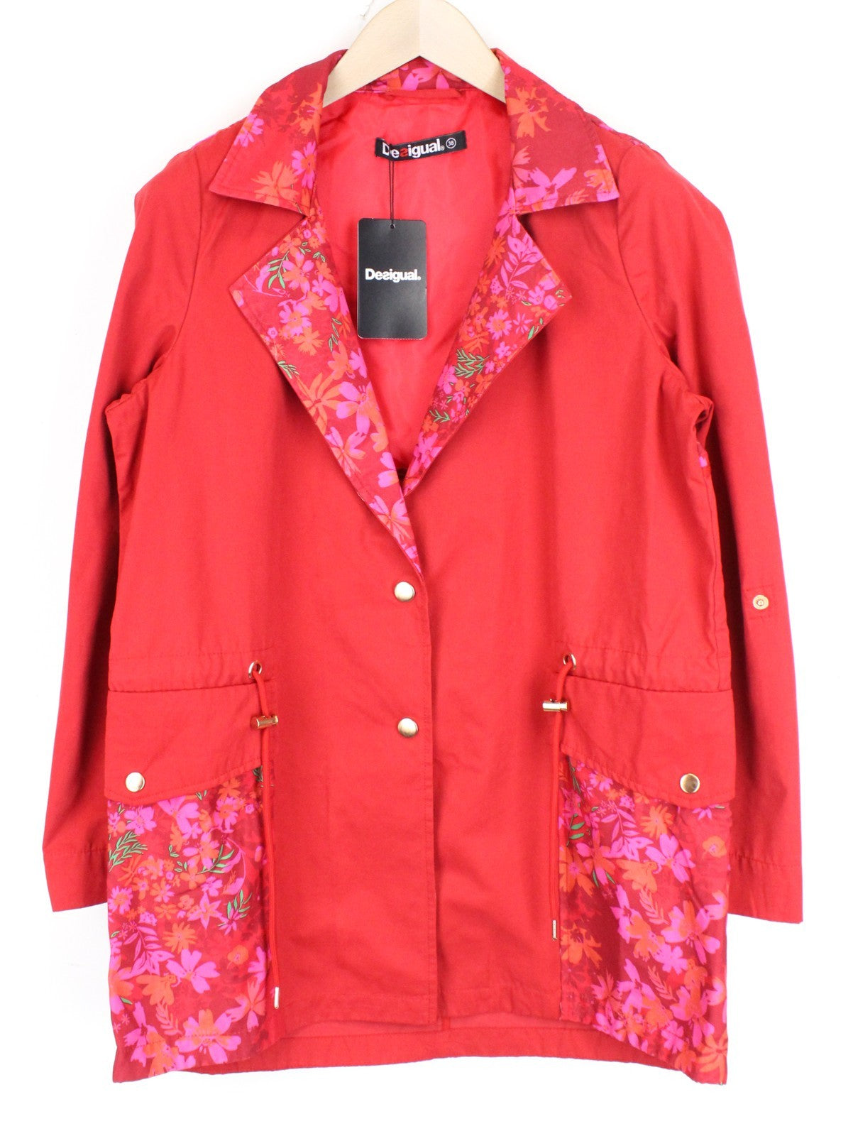 DESIGUAL Chaq Delphine Women Jacket 38 M Colourful Floral Patterned Mid Length