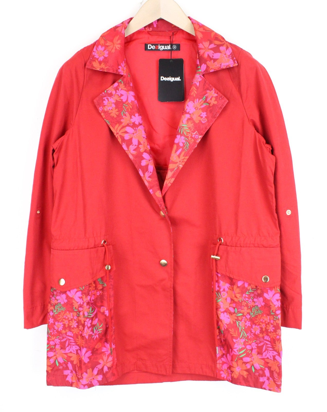 DESIGUAL Chaq Delphine Women Jacket 38 M Mid-Length Colourful Floral Patterned