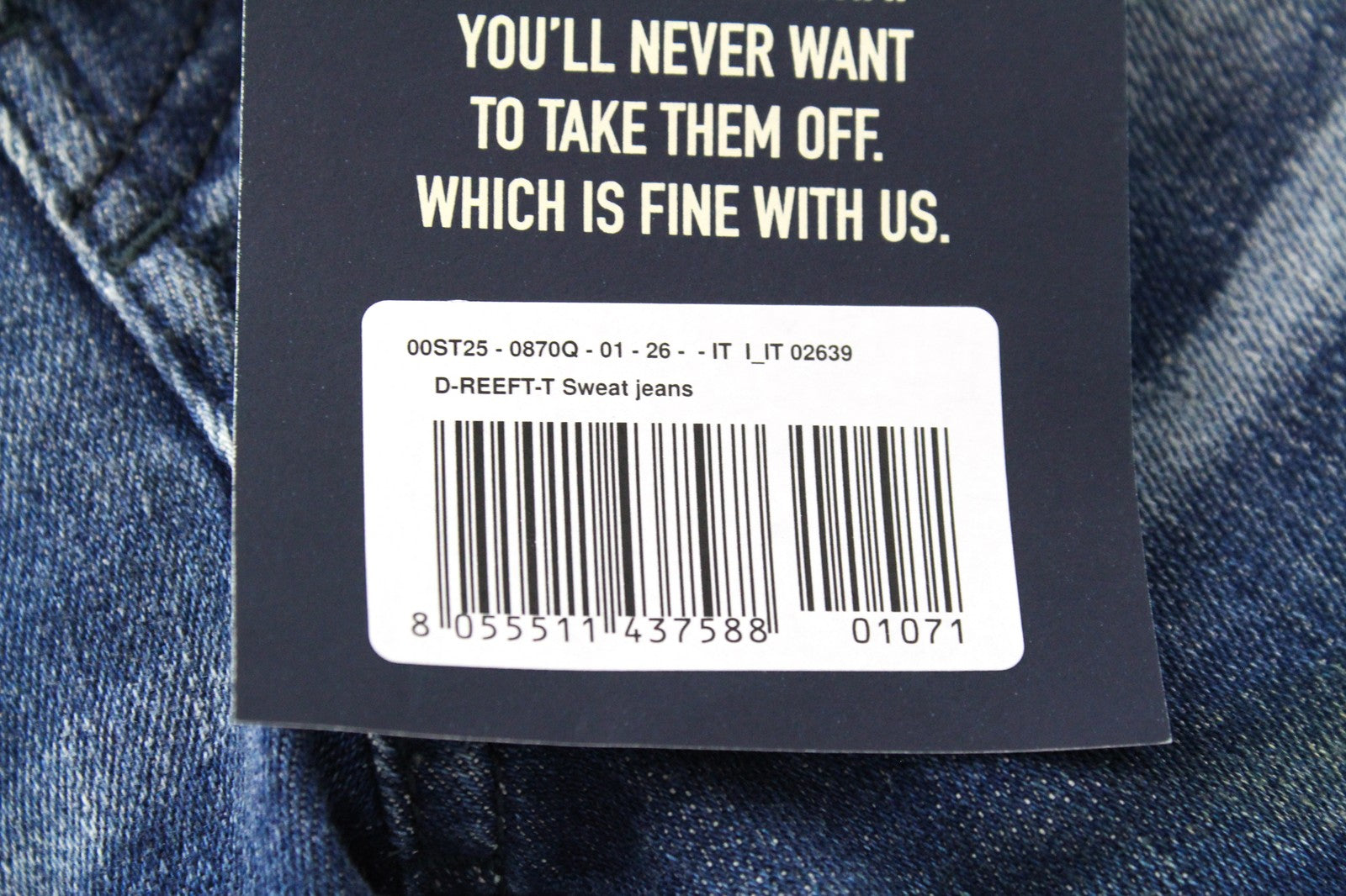 DIESEL D-Reeft-T 0870O Men Jeans W26 Stained Sweat Jogg Skinny Boys Aged Look