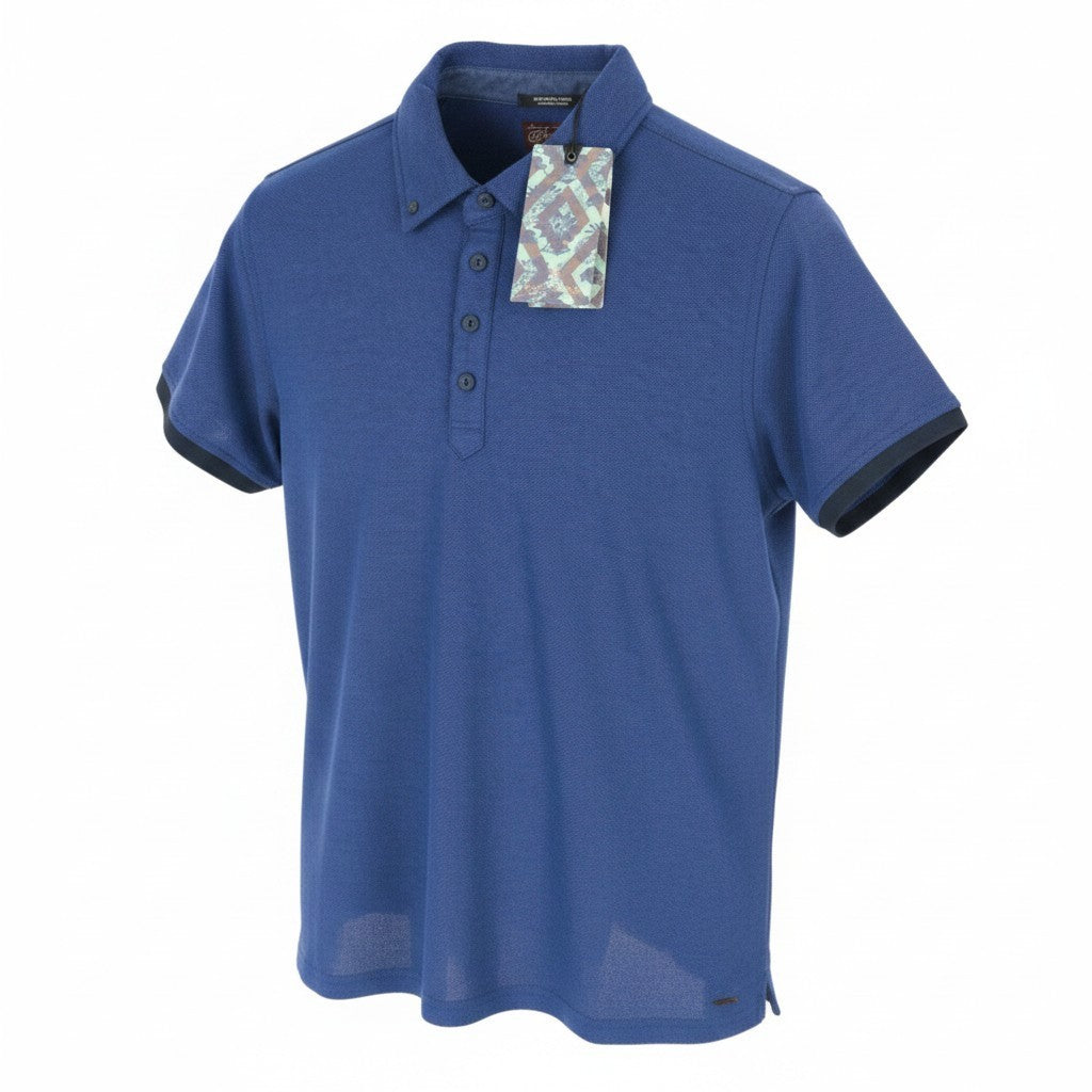 SCOTCH & SODA Men T-Shirt S Melange Blue Polo Neckline Cotton Blend Classic