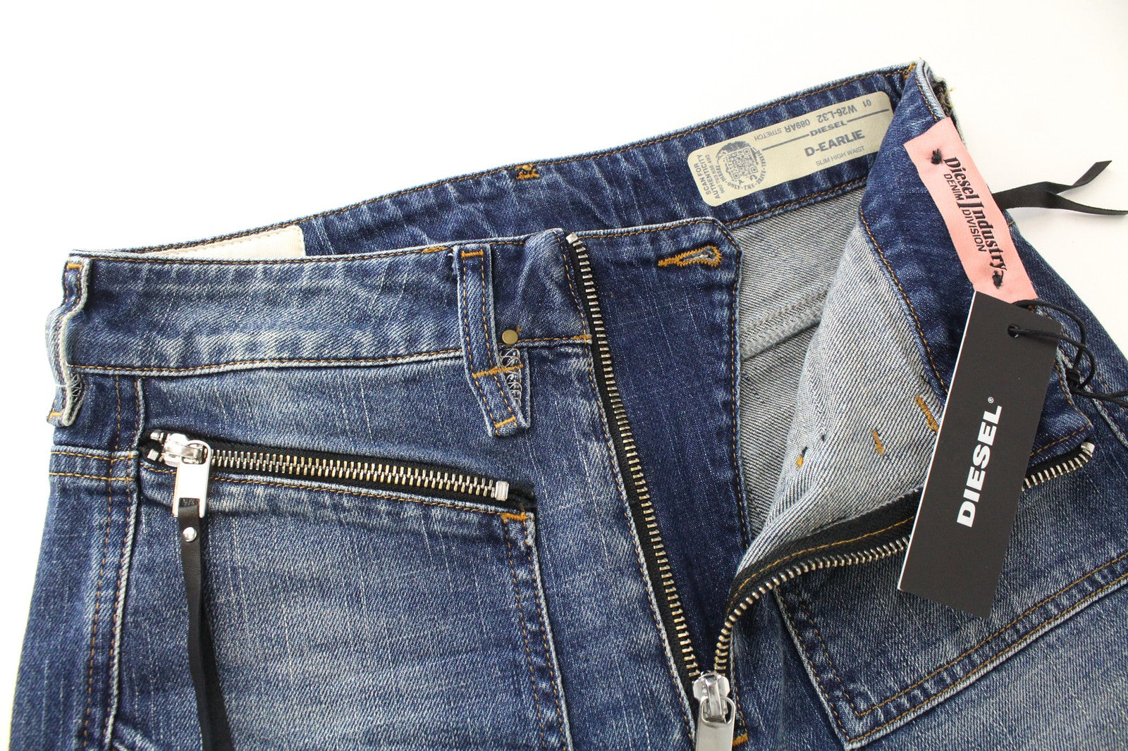 DIESEL D-Earlie 089AR Women Jeans W26/L32 High Waisted Distressed Zip-Fly Slim