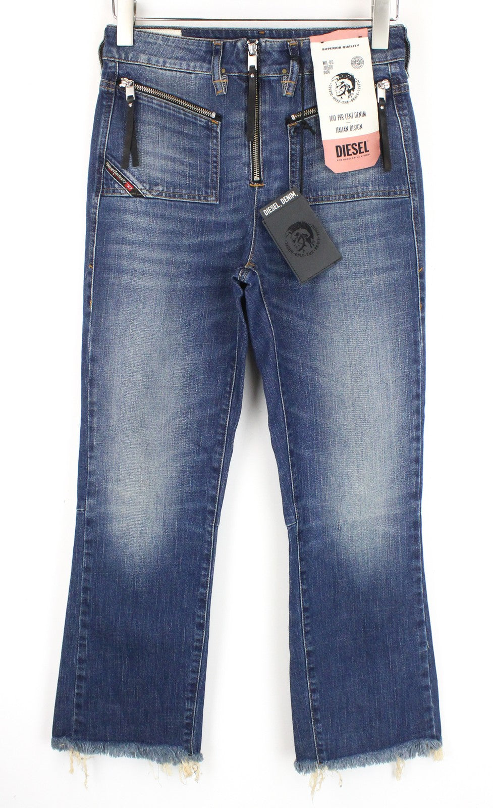 DIESEL D-Earlie 089AR Women Jeans W27/L32 High Rise Blue Distressed Zip Slim