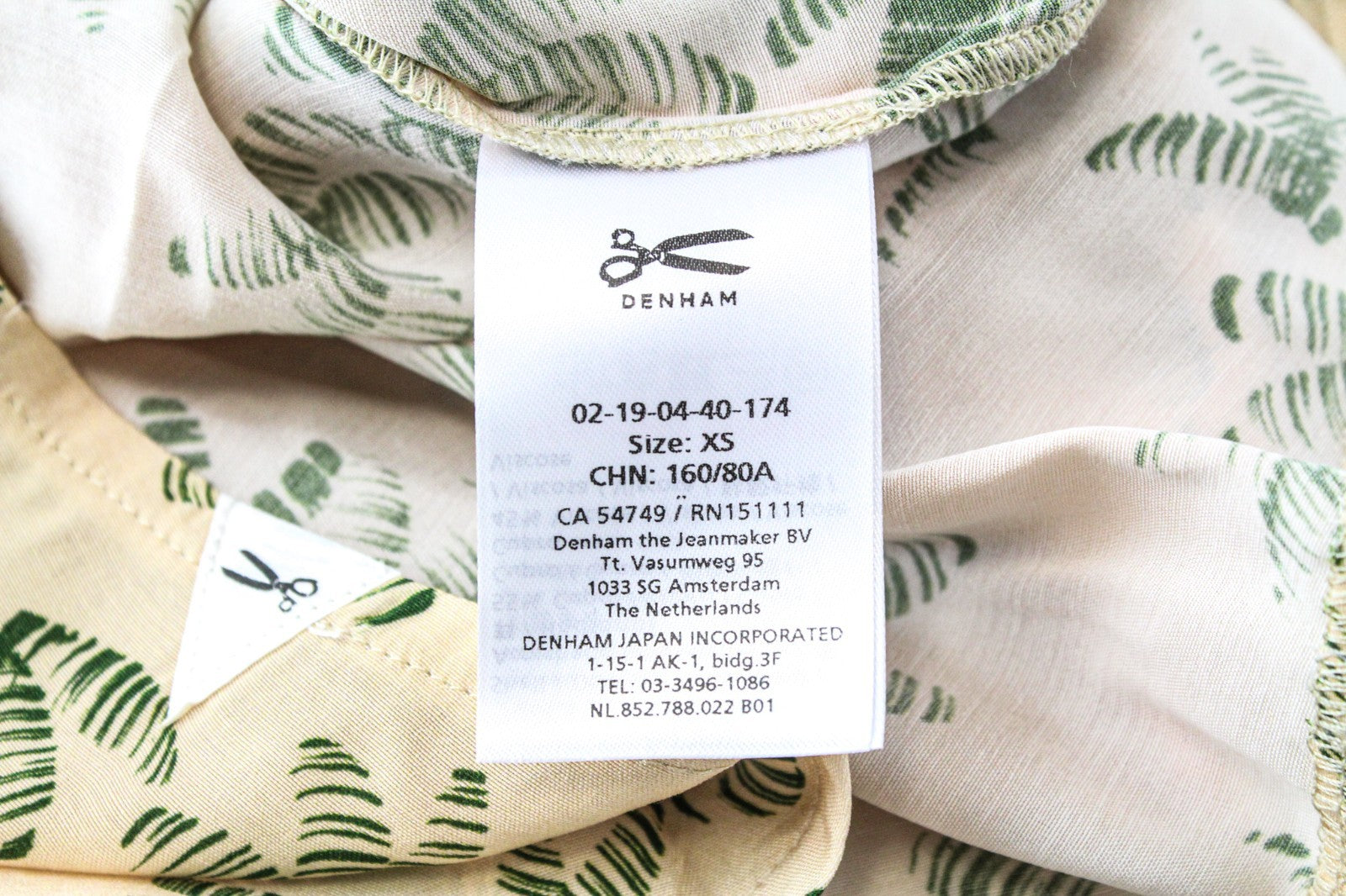 DENHAM Jessie Women Blouse XS Twill Button-Up Pastel Orange Palm Leaf Printed