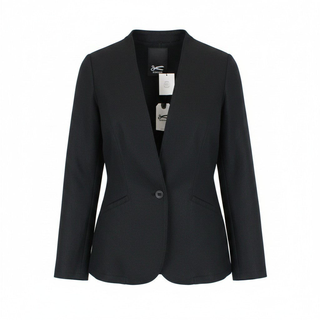 DENHAM Compass Women Blazer XS Collared Twill Black Plain Button Linen Blend