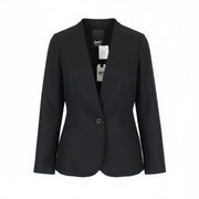 DENHAM Compass Women Blazer XS Collared Twill Black Plain Button Linen Blend