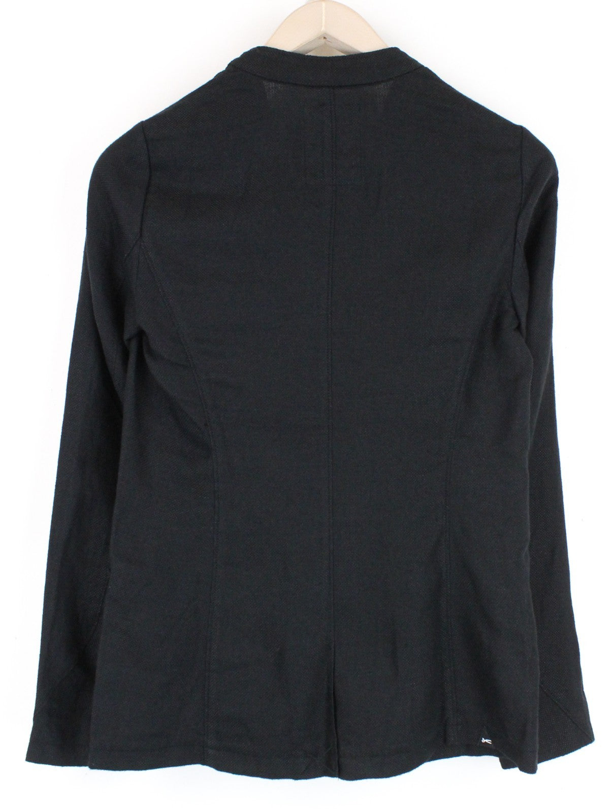 DENHAM Compass Women Blazer XS Collared Twill Black Plain Button Linen Blend