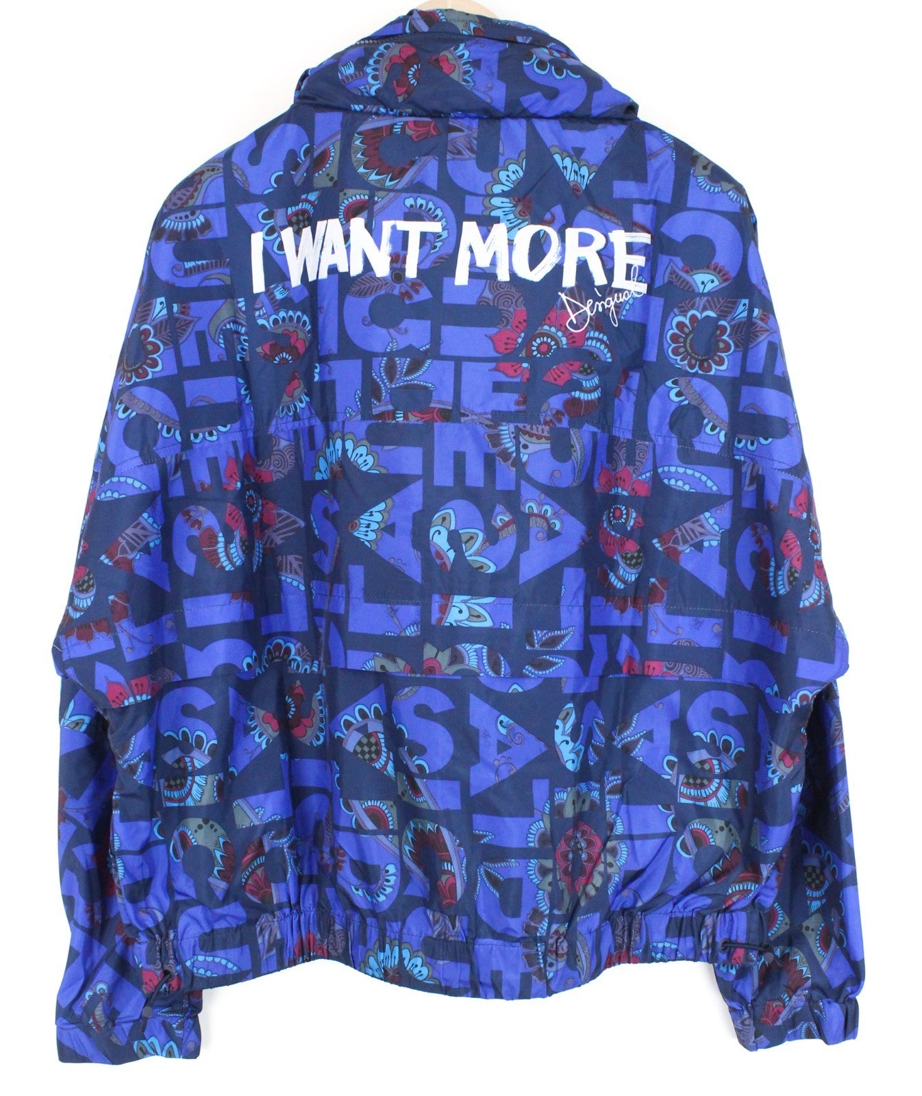 DESIGUAL Chaq Lex Women Jacket 44 Abstract Print Short Blue Hidden Hood Logo