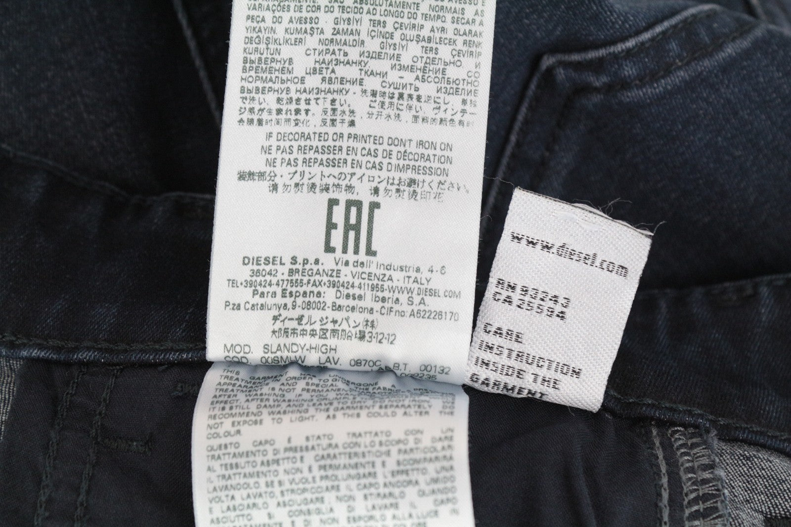 DIESEL Slandy-High 0870C Women Jeans W25/L30 Denim Super Slim Skinny Distressed