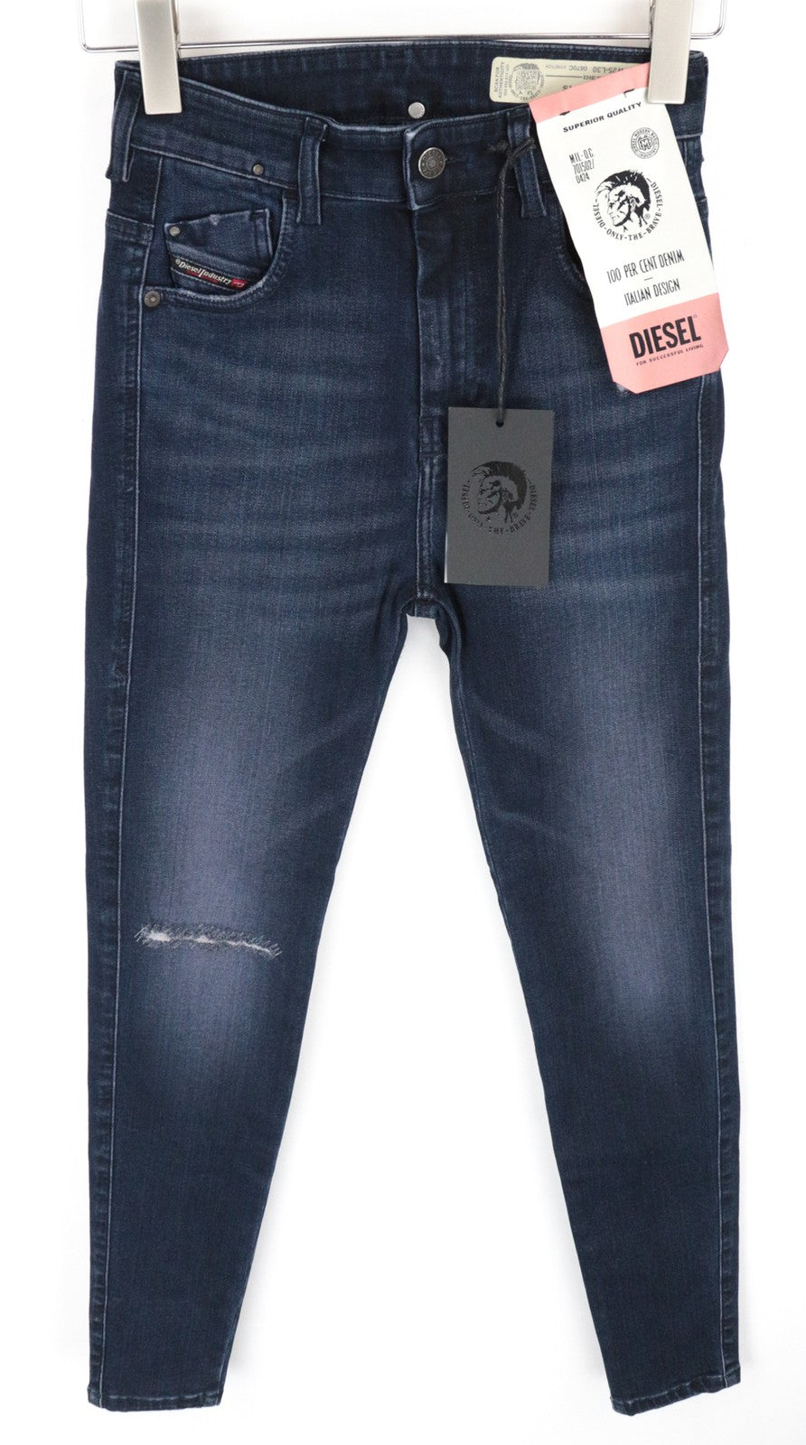 DIESEL Slandy-High 0870C Women Jeans W25/L30 Blue Super Slim Skinny Distressed