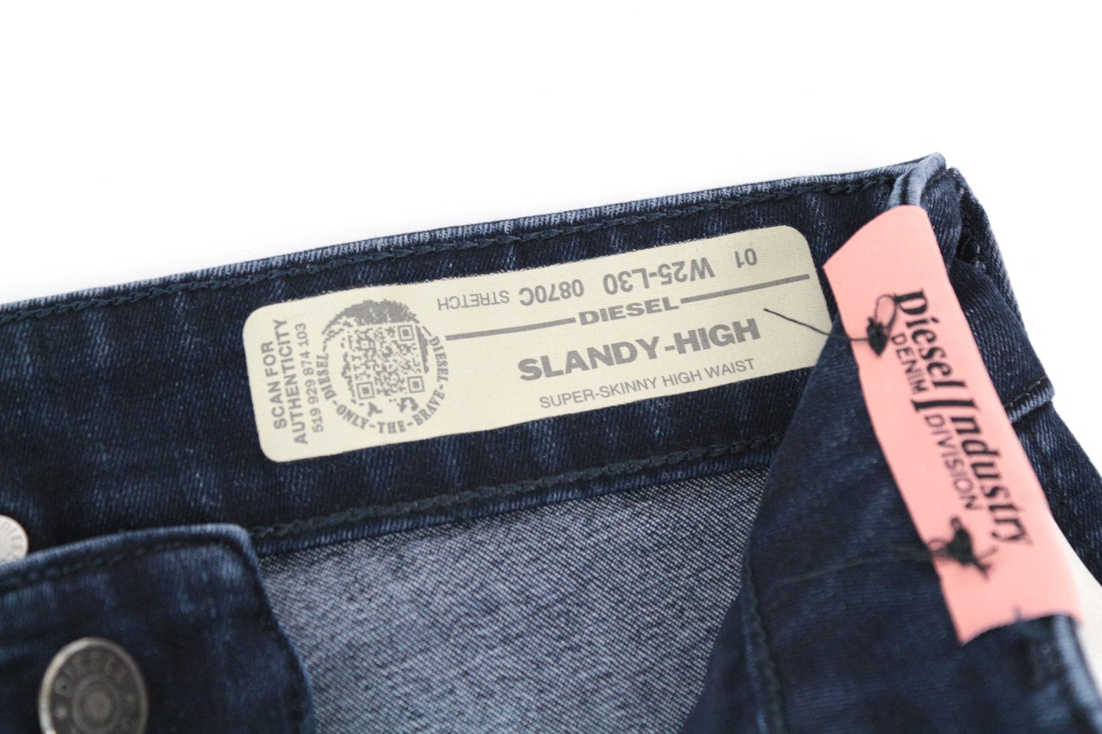 DIESEL Slandy-High 0870C Women Jeans W25/L30 Blue Super Slim Skinny Distressed
