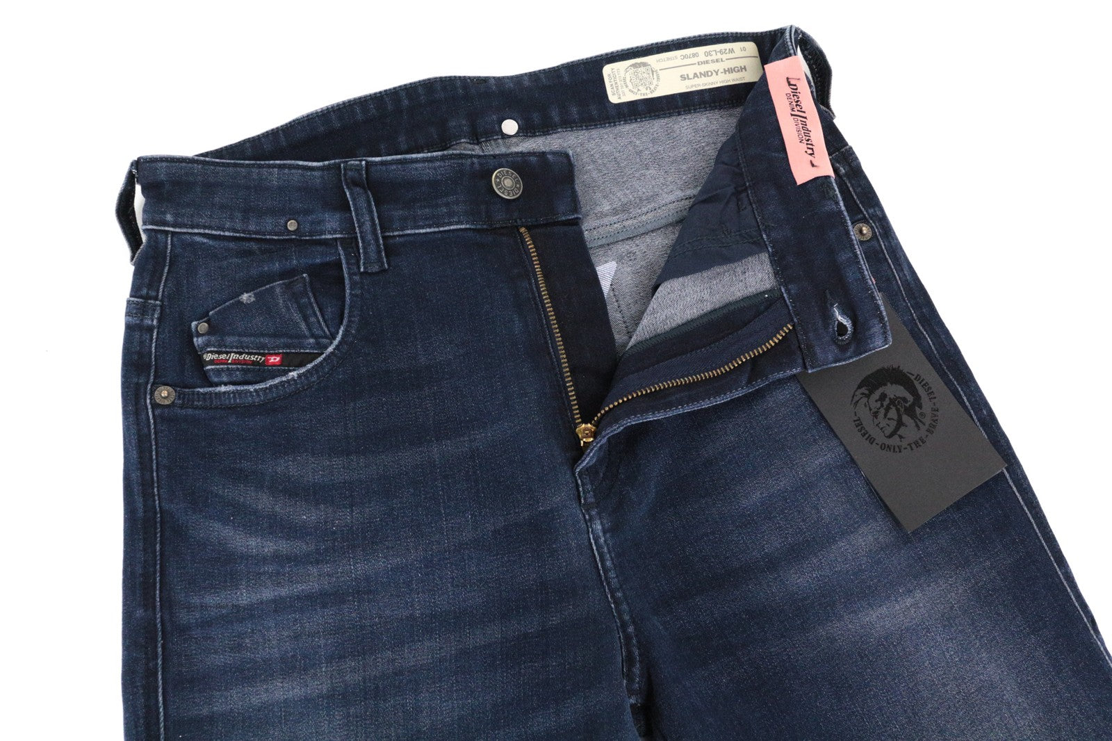 DIESEL Slandy-High 0870C Women Jeans W29/L30 Blue Distressed Washed Slim Skinny
