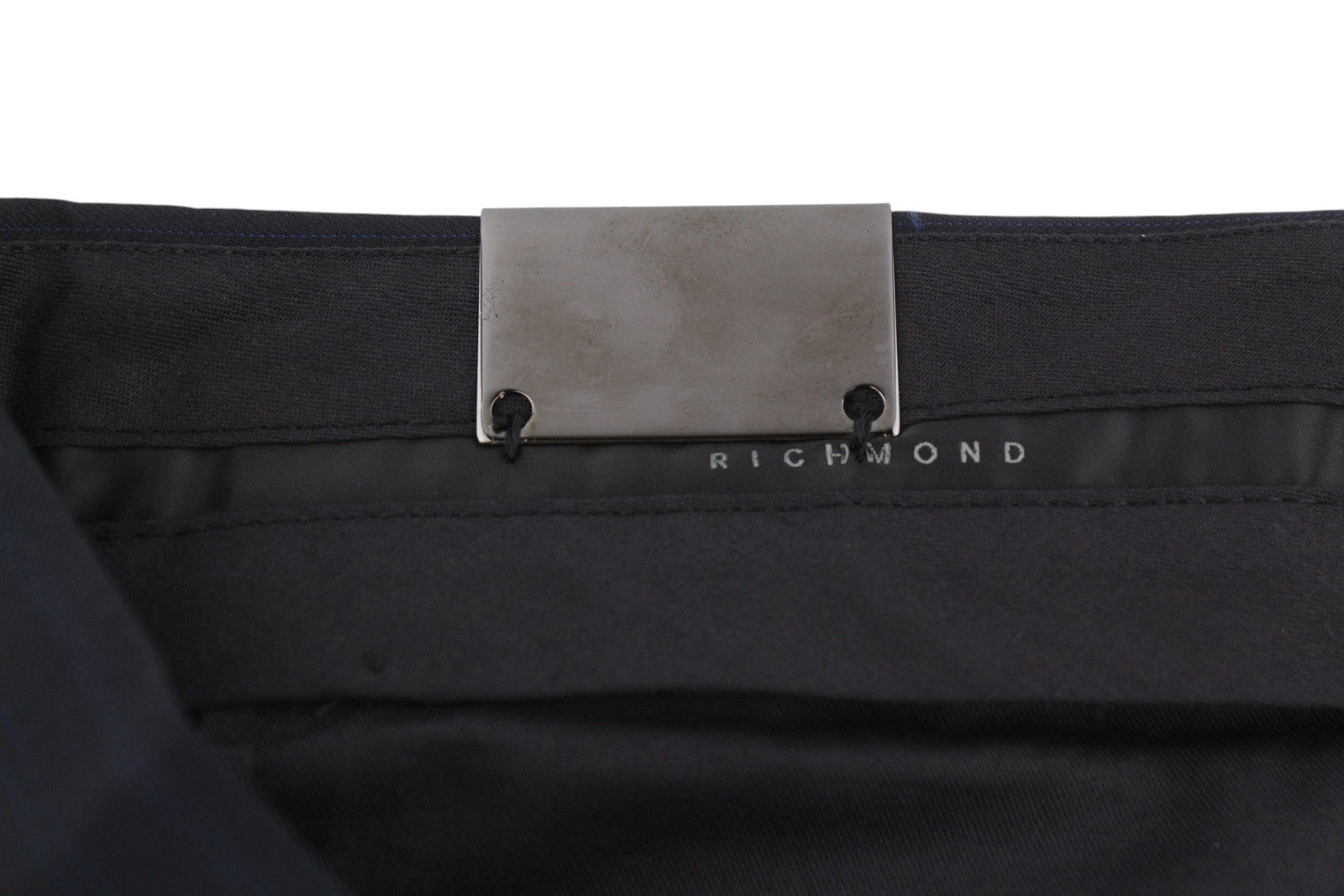 JOHN RICHMOND Women Trousers UK16 W34 Black Wool Pinstriped Flared Zip Fly