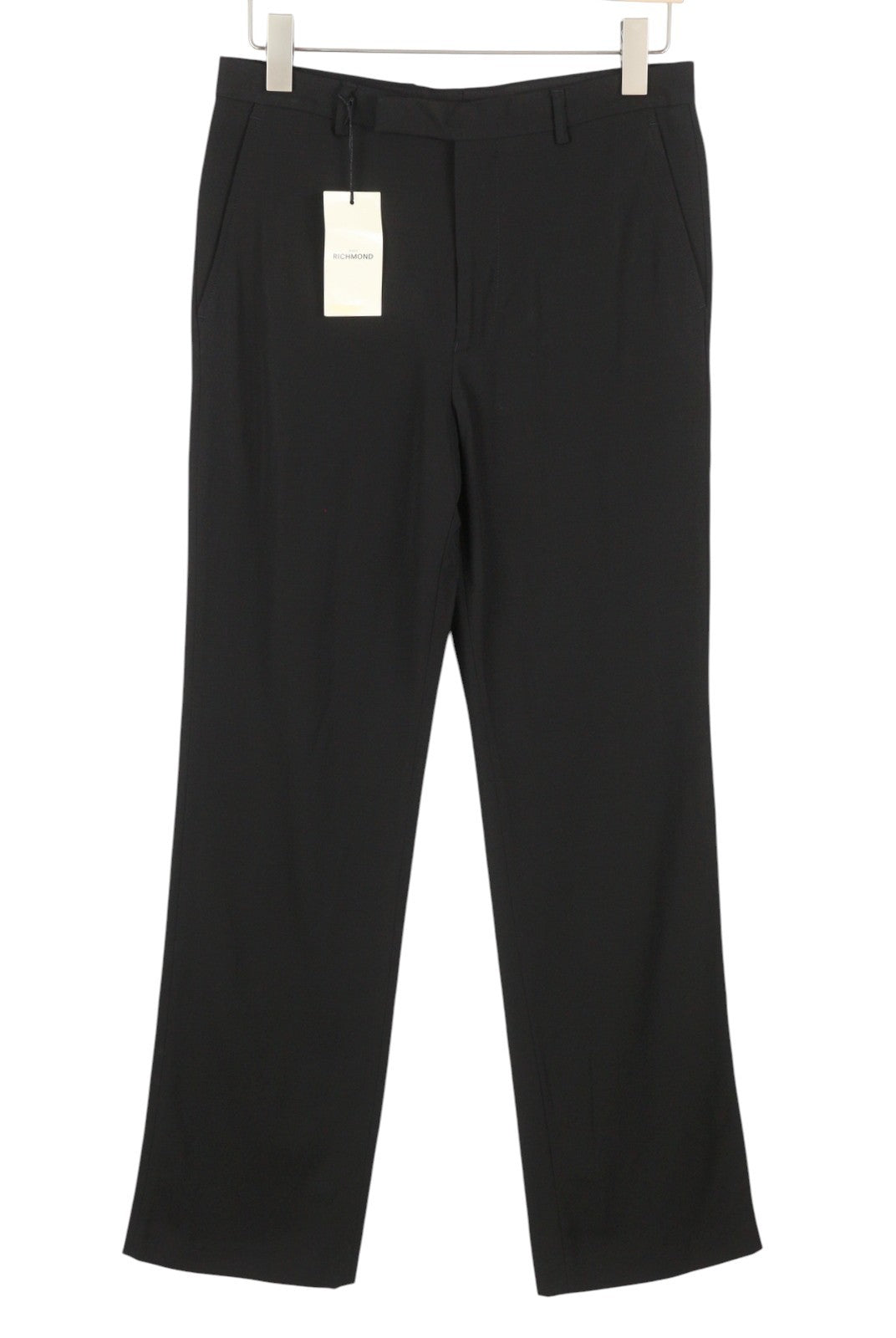 JOHN RICHMOND Women Trousers UK16 W31 Black Wool Blend Zip Fly Straight Fit