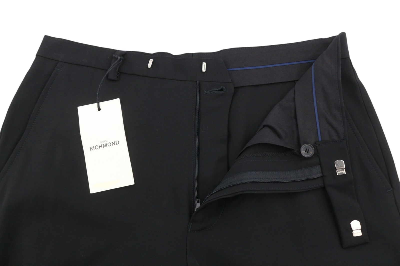 JOHN RICHMOND Women Trousers UK16 W31 Black Wool Blend Zip Fly Straight Fit