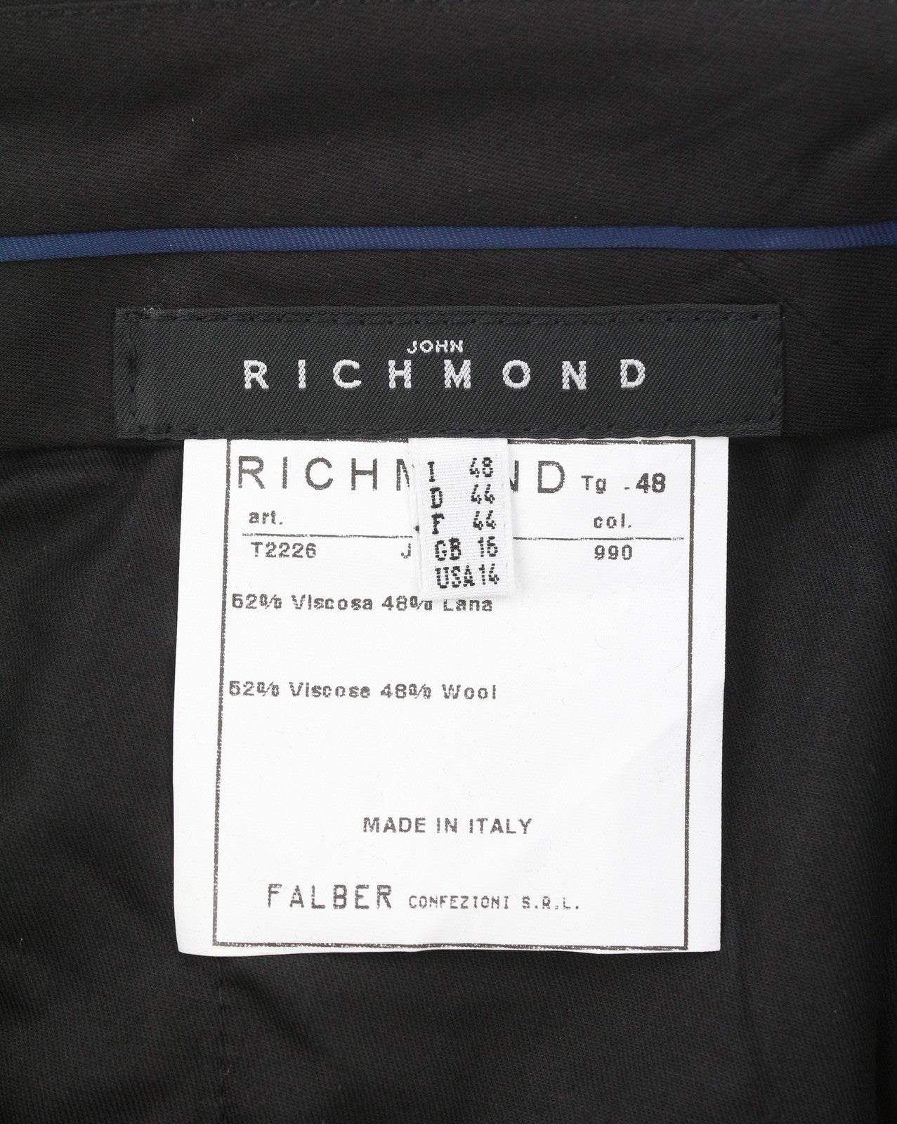 JOHN RICHMOND Women Trousers UK16 W31 Black Wool Blend Zip Fly Straight Fit
