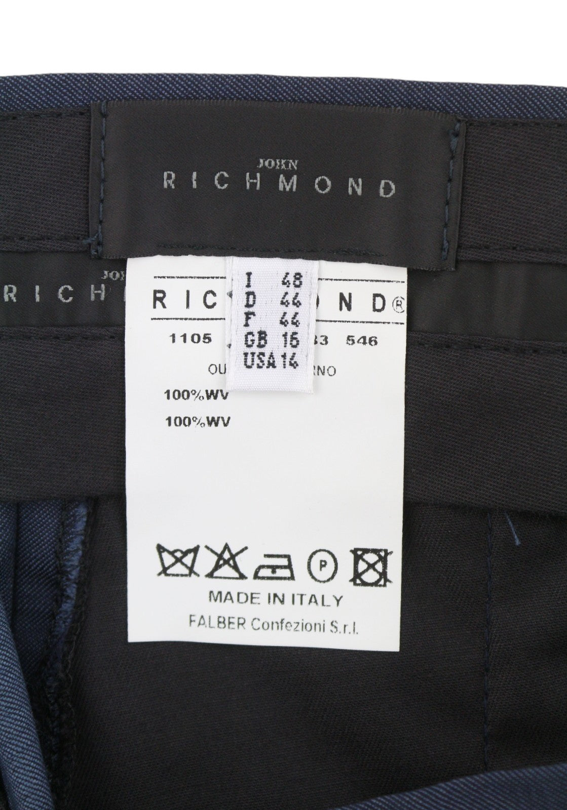 JOHN RICHMOND Women Trousers UK16 W34 Blue Wool Zip Fly Slim Fit