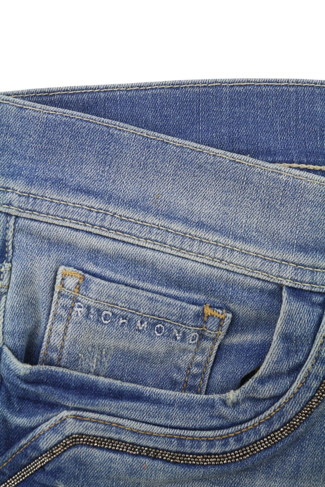 RICHMOND Women Shorts W28 Blue Whiskers Faded Distress Rhinestones Details