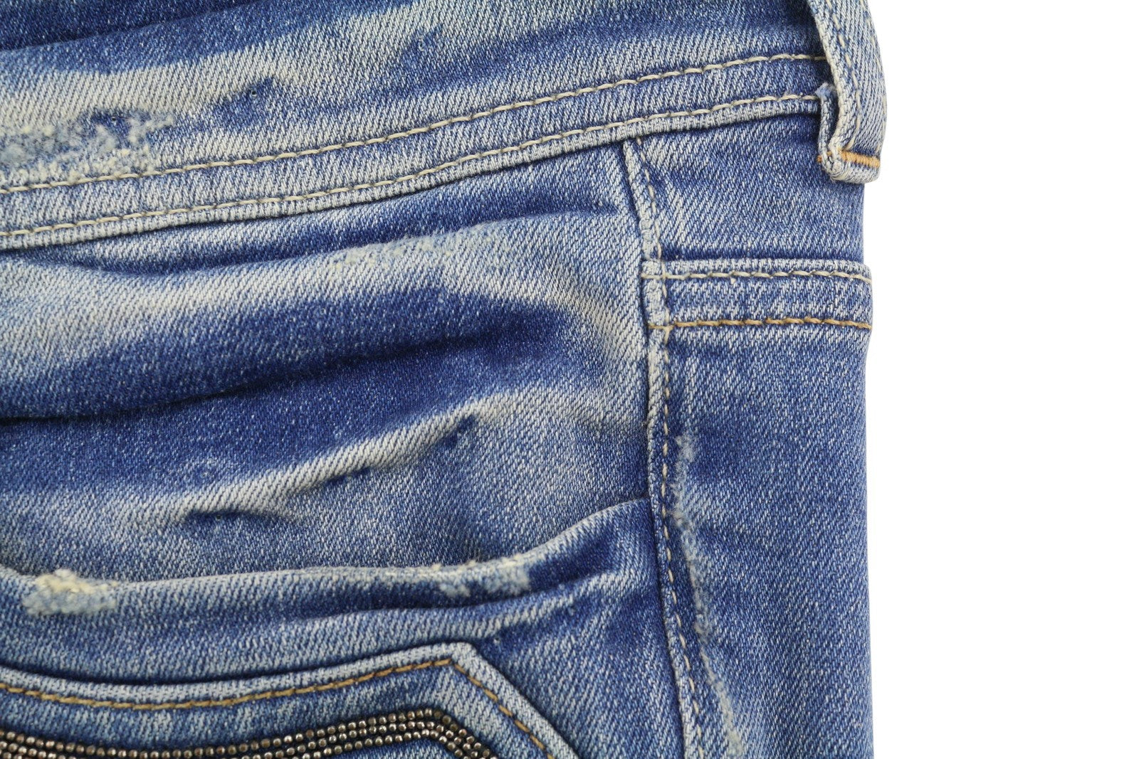 RICHMOND Women Shorts W28 Blue Whiskers Faded Distress Rhinestones Details