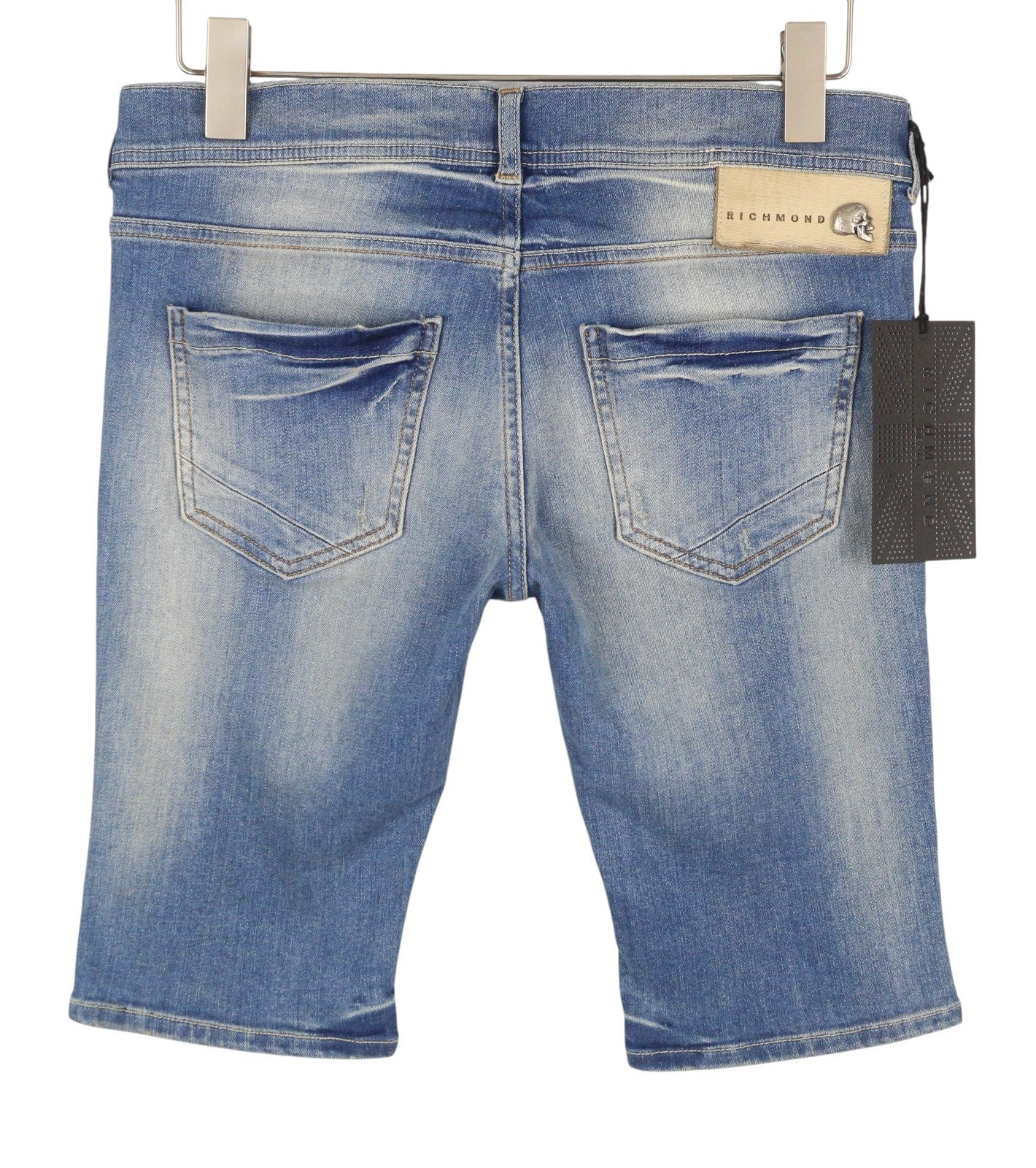 RICHMOND Women Shorts W28 Blue Whiskers Faded Distress Rhinestones Details